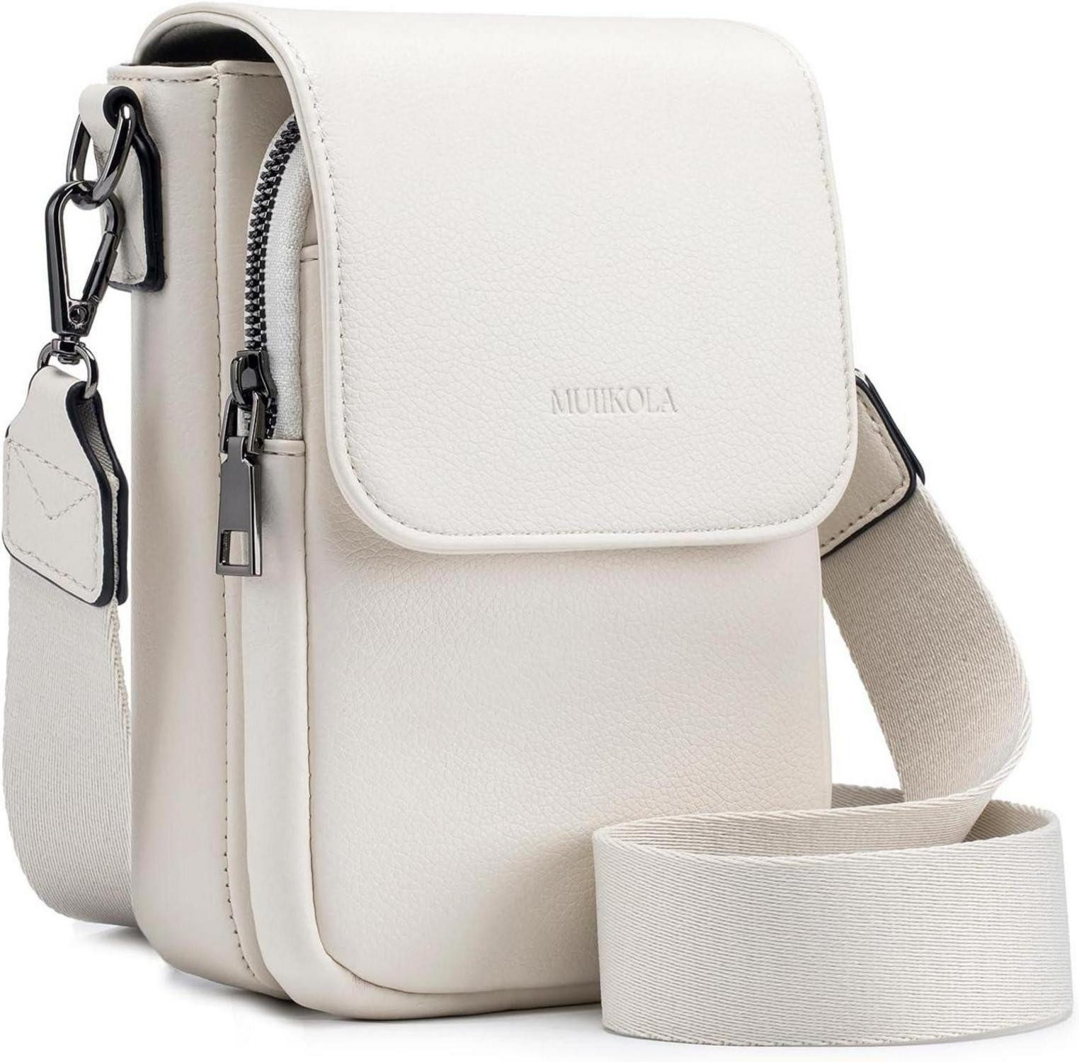 Handytasche Handytasche Umhängetasche RFID Leder breiter Gurt abnehmbar beige