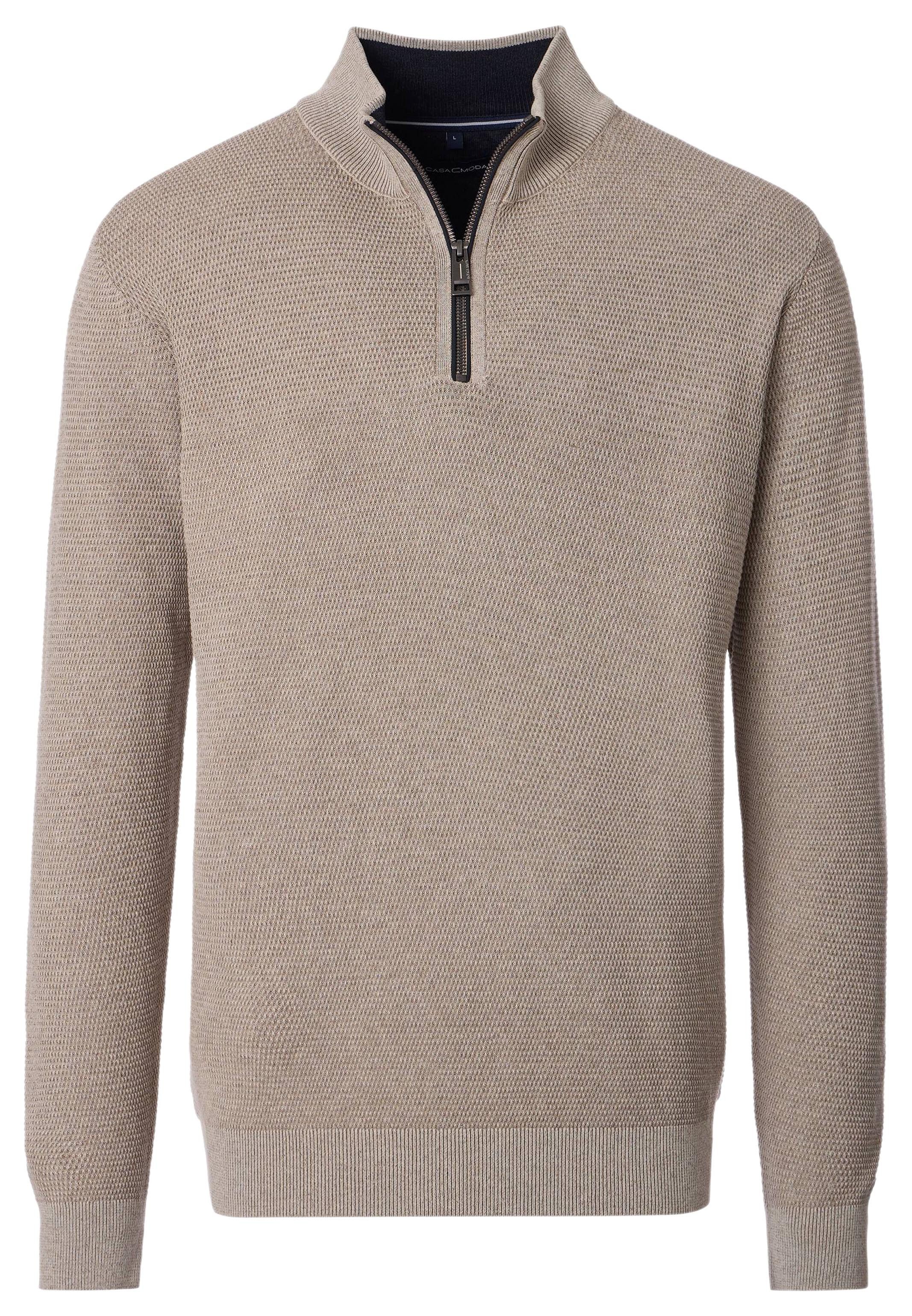 CASAMODA Strickpullover Basic (1-tlg) Troyer - Baumwolle - Atmungsaktiv - Feine Strickstruktur