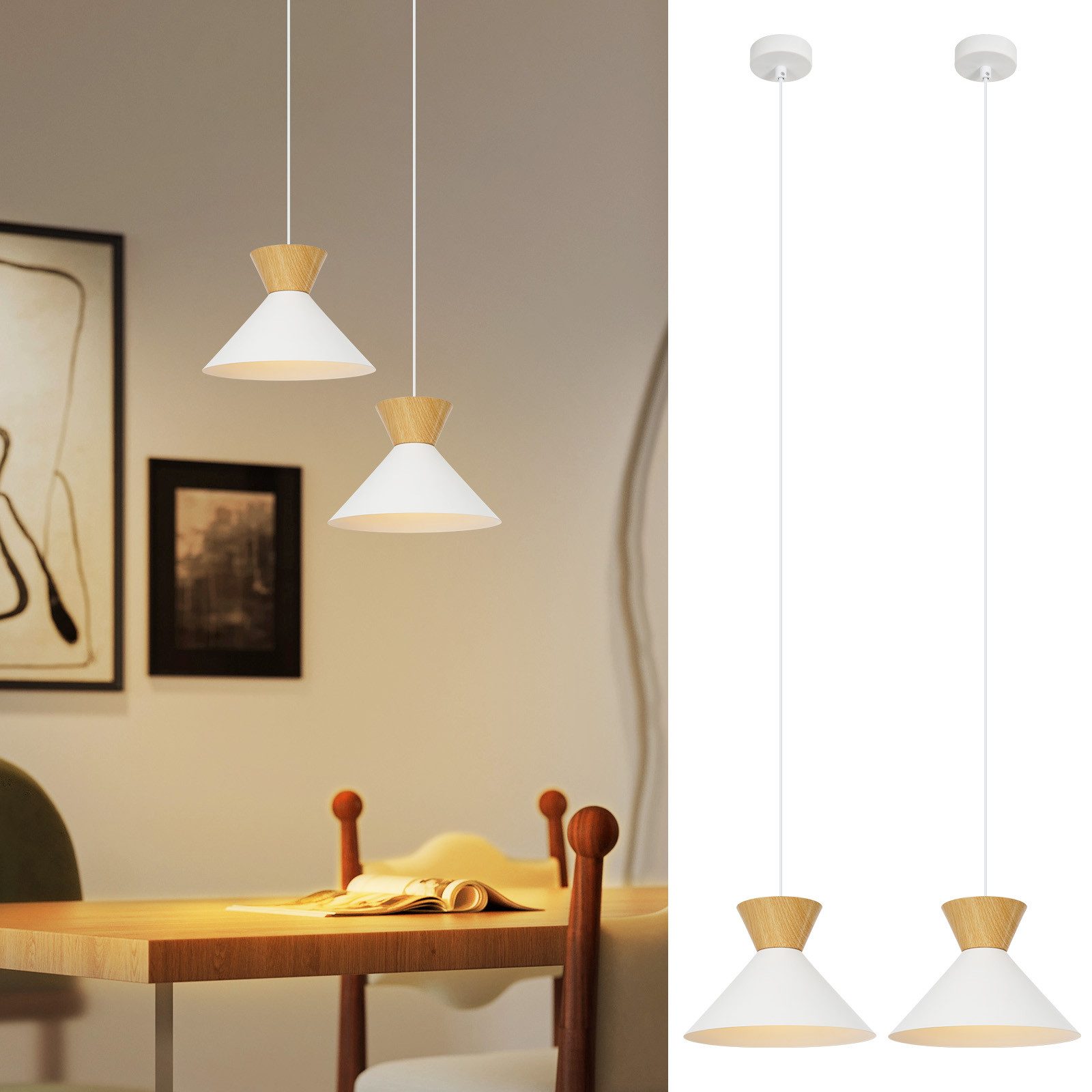 Nettlife Pendelleuchte Vintage Esszimmer 2x E27 Weiß Industrial Metall Retro Hängeleuchte, Höhenverstellbar, LED wechselbar, Innen Pendellampe für Küche Wohnzimmer Bar Resturant