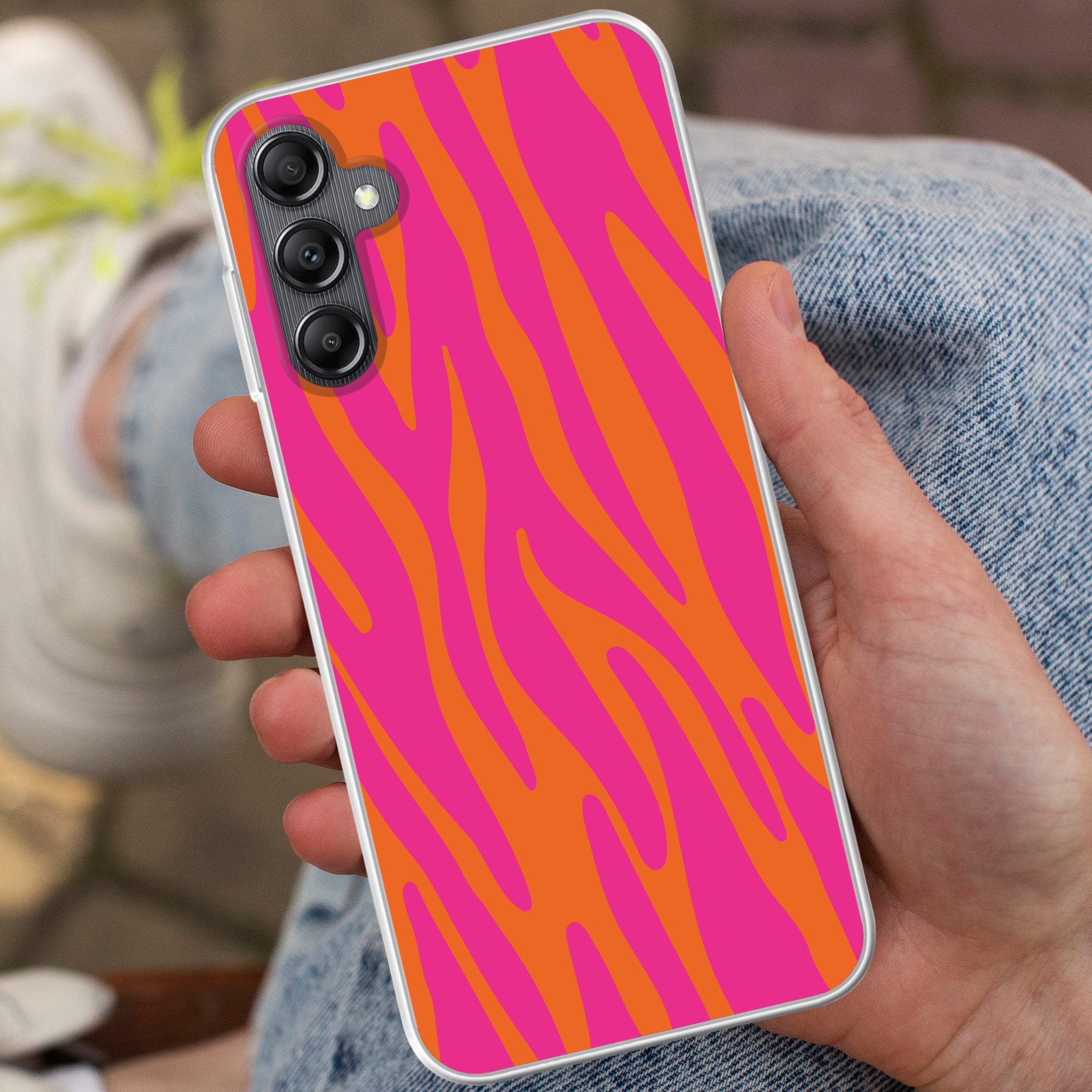 MuchoWow Handyhülle für Samsung Galaxy A14 5G Zebramuster - Rosa - Orange - Tiermuster, Smartphone-Bumper, Print, Handy Schutzhülle Dünn