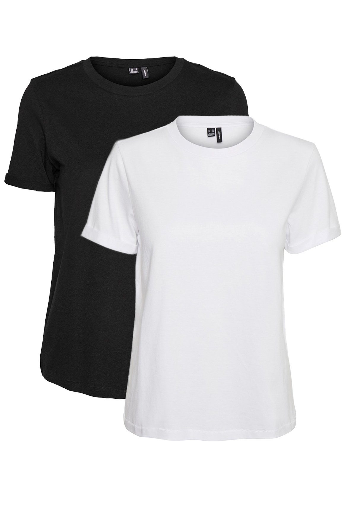 Vero Moda T-Shirt 2er Pack Basic T-Shirt VMPAULA (2-tlg) 5270 in Weiß-Schwarz