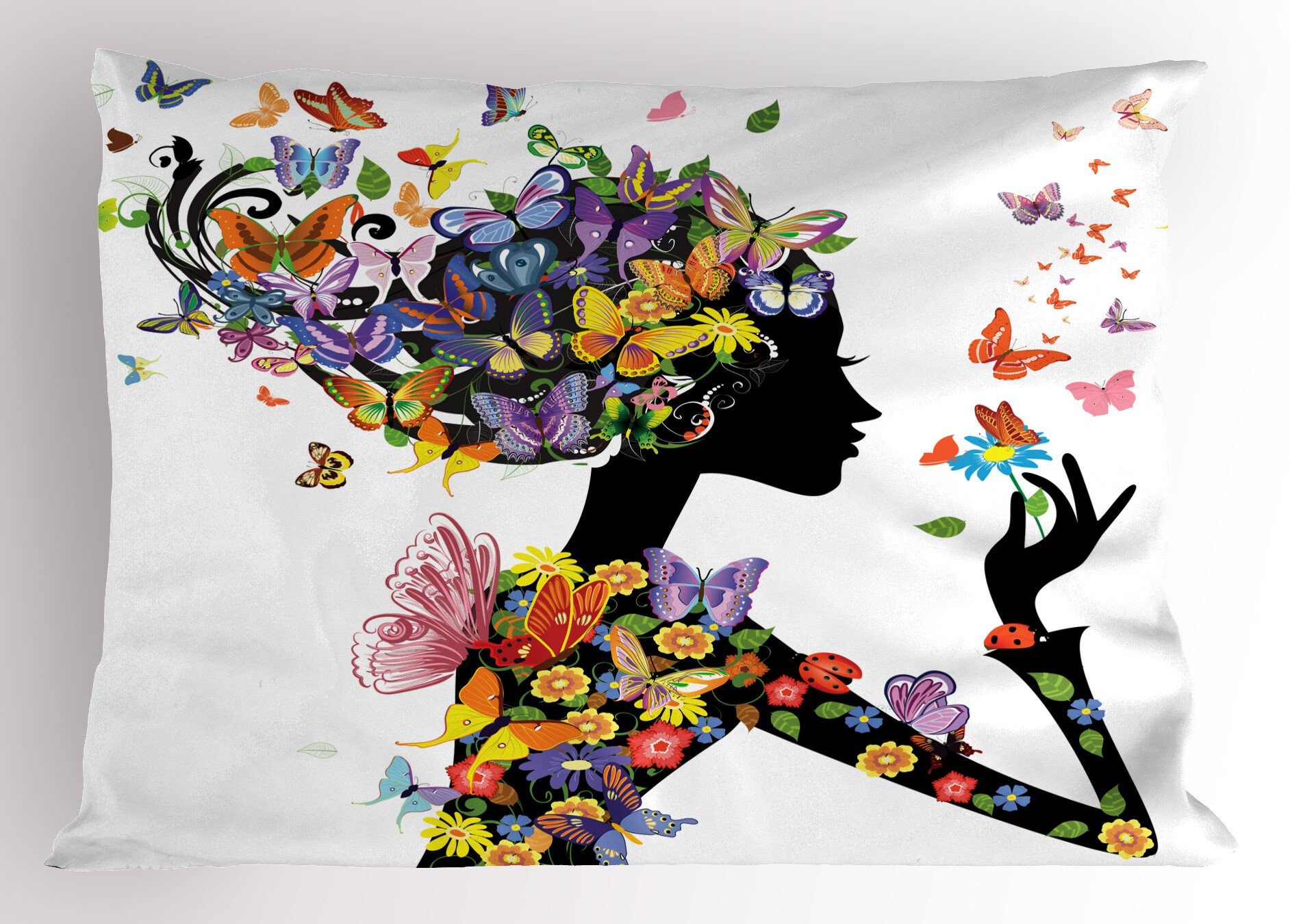 Stück), Abakuhaus Bunt Standard Kissenbezüge (1 mit Blumen Schmetterling Kopfkissenbezug, Dekorativer Size Gedruckter