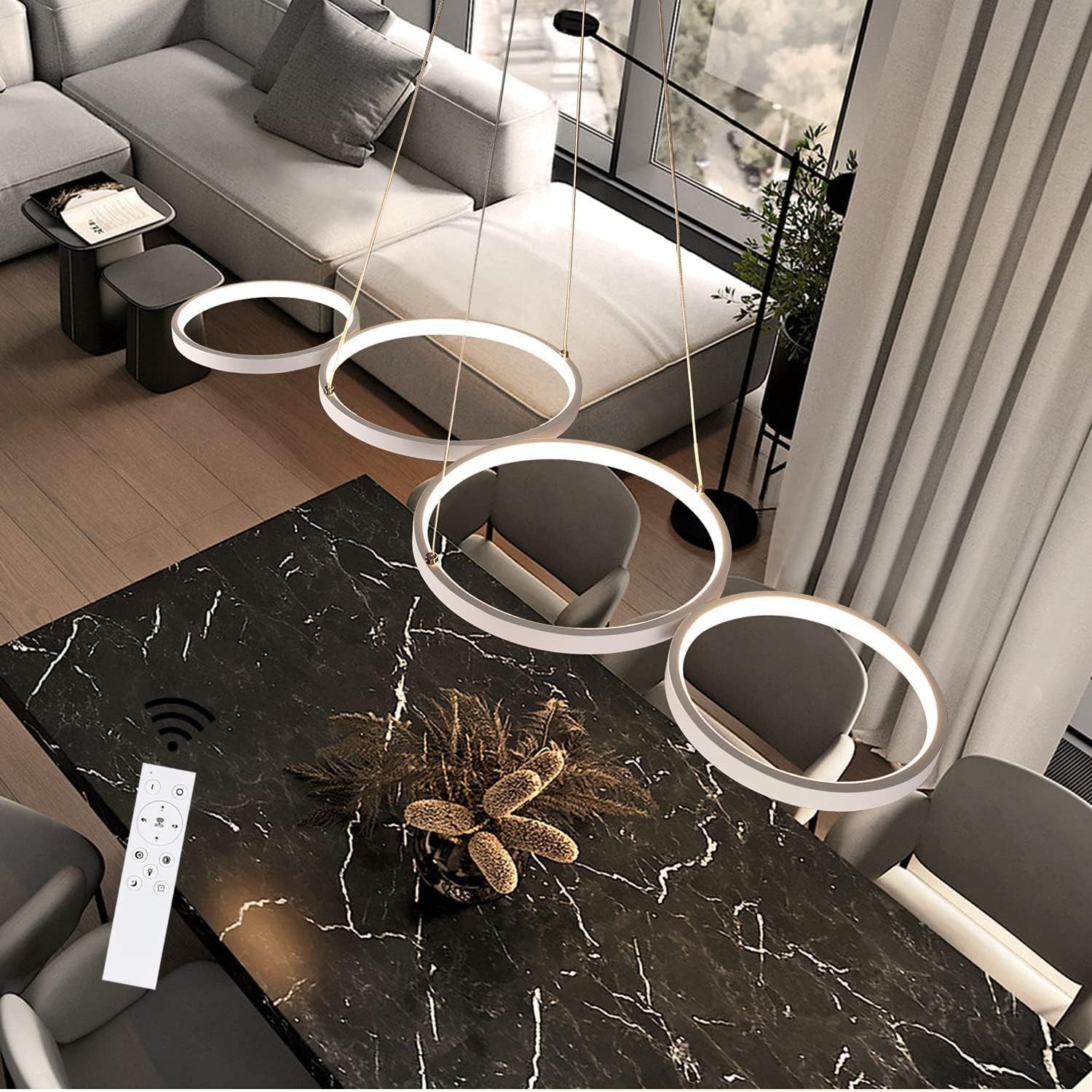 LED Pendelleuchte Wohnzimmer Modern 4 Flammig Hängelampe Dimmbar mit Fernbedienung