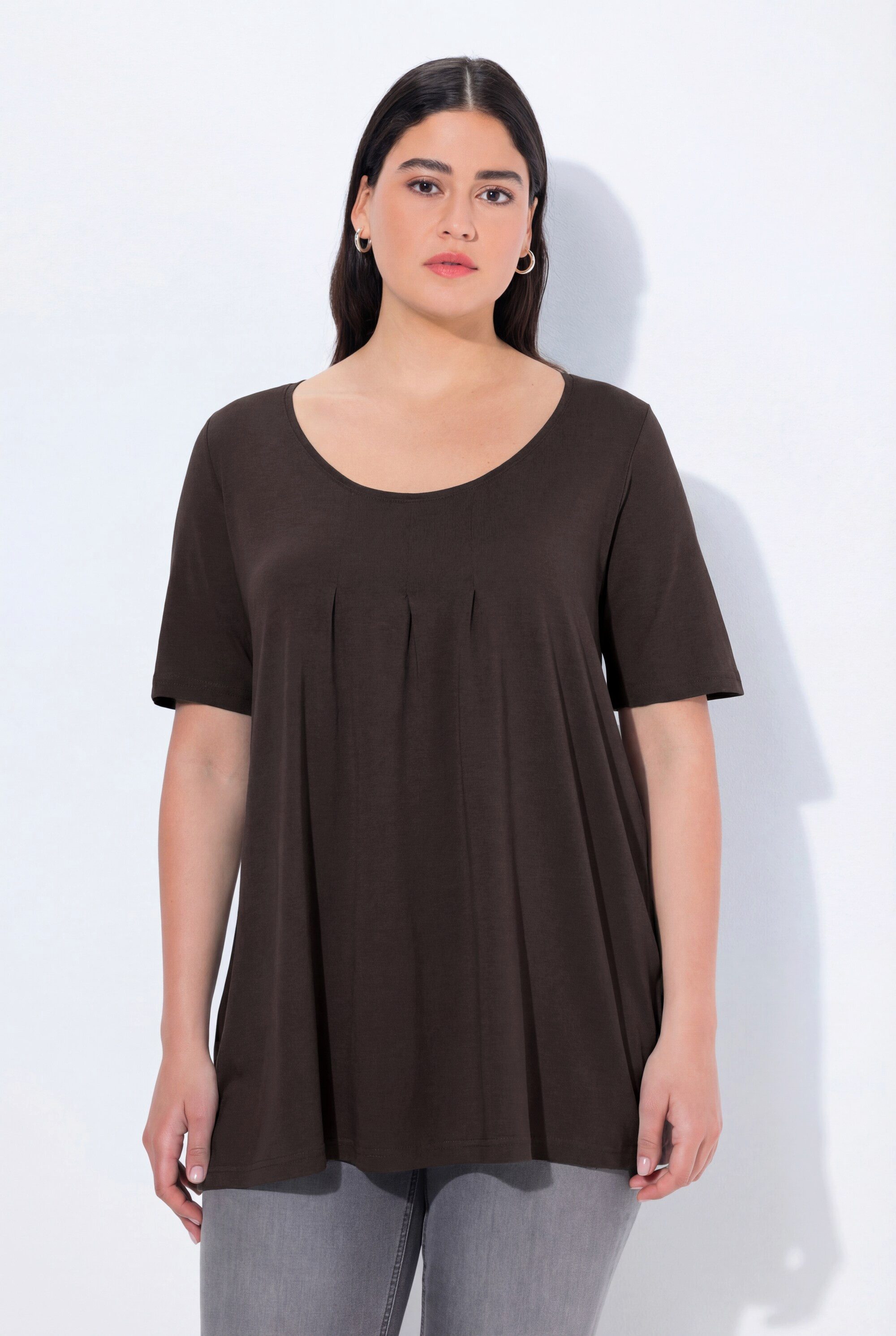 Ulla Popken T-Shirt T-Shirt Zierfalten A-Linie Rundhals Halbarm Modal