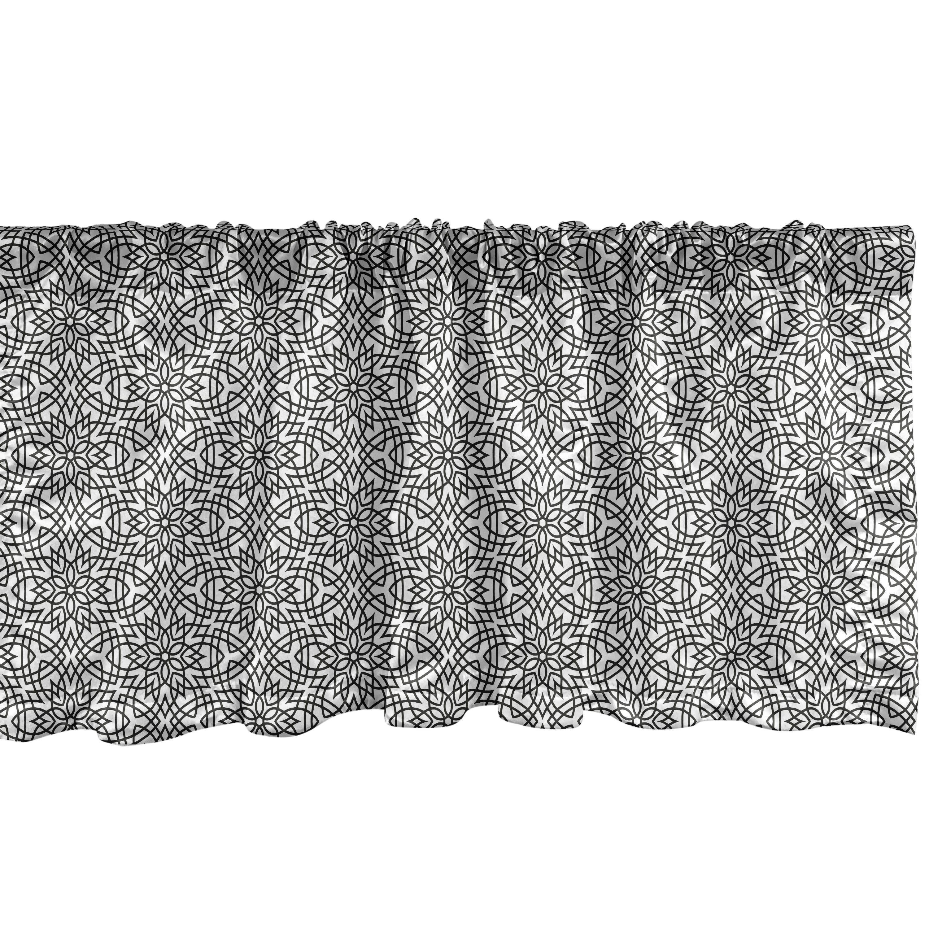 Scheibengardine Vorhang Volant für Küche Schlafzimmer Dekor mit Stangentasche, Abakuhaus, Microfaser, Jahrgang Jumble Grid Blumendetails