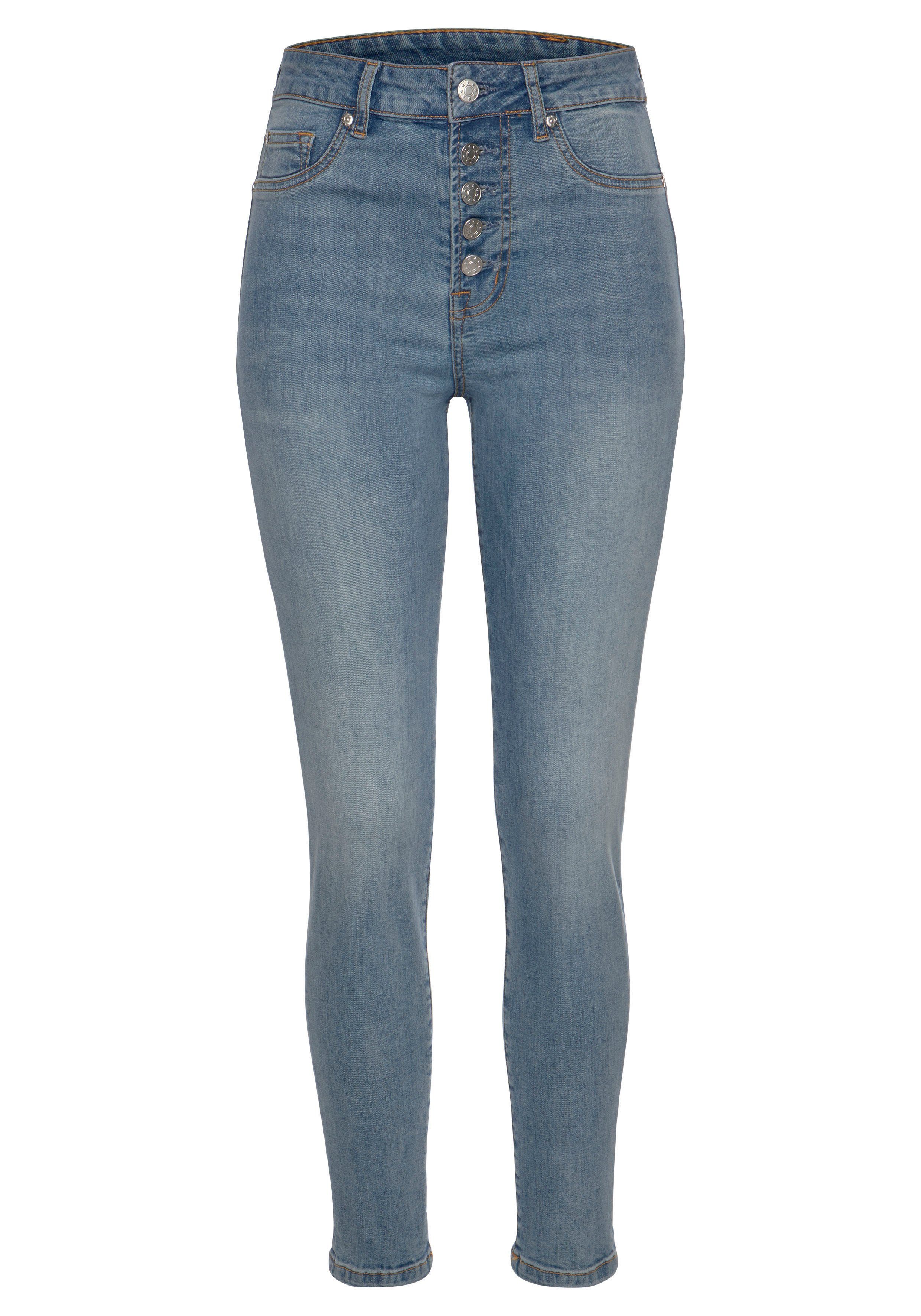 Buffalo High-waist-Jeans in schmaler Röhrenform mit bequemen Stretch modische Knopfleiste, schmale Skinny-Jeans, Stretch-Qualität – Bild 2 von 5