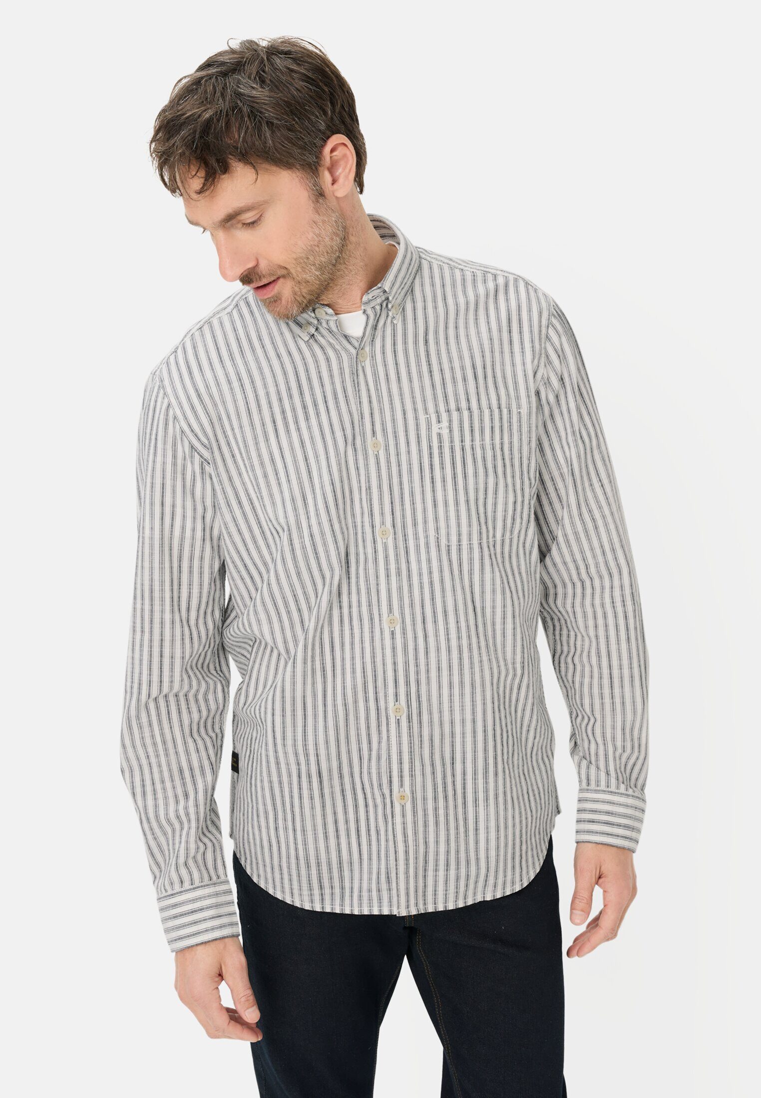 camel active Langarmhemd Langarmhemd mit Button-Down-Kragen Langarm Button-Down