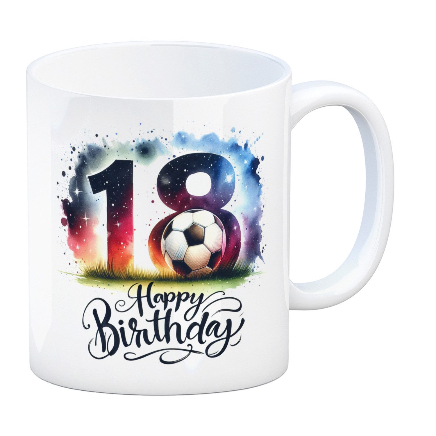 speecheese Tasse Happy Birthday 18 Fußball Kaffeebecher mit Spruch