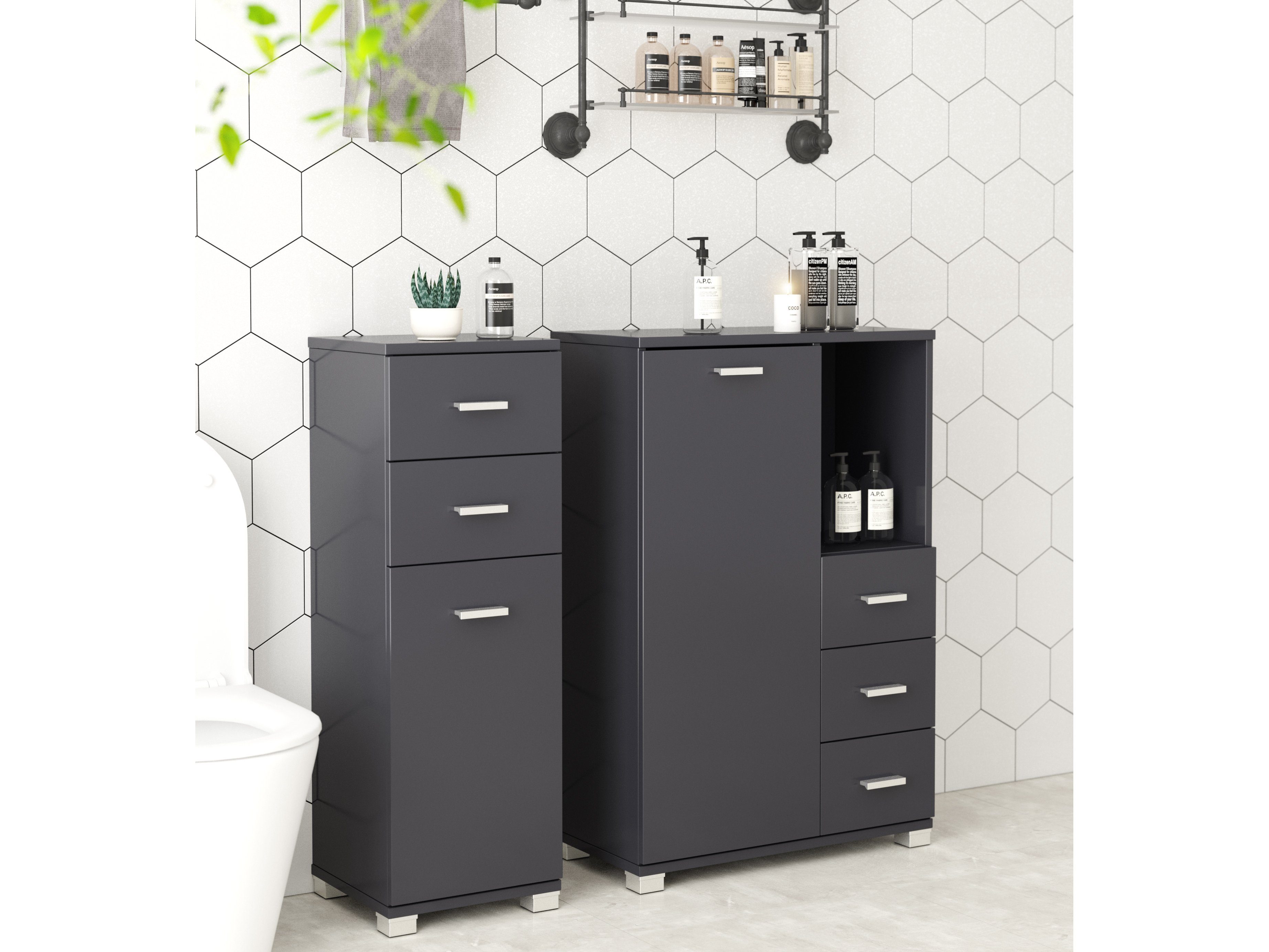 loft24 Midischrank Rhonda Badezimmer Schrank, MDF, Hochglanz Optik, 1 Tür, günstig online kaufen