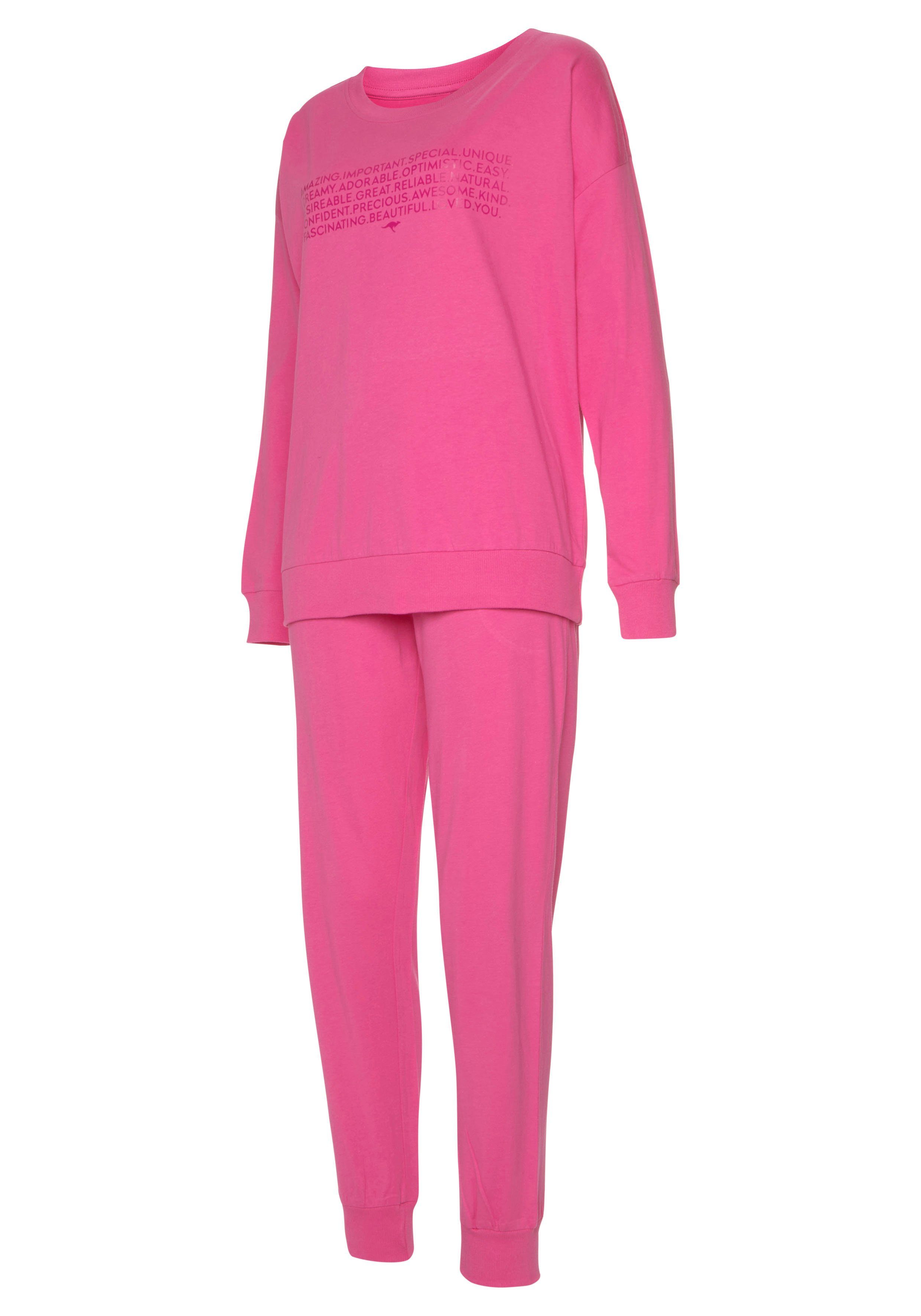 KangaROOS Pyjama (2 tlg., 1 Stück) pink mit Slogan-Frontdruck