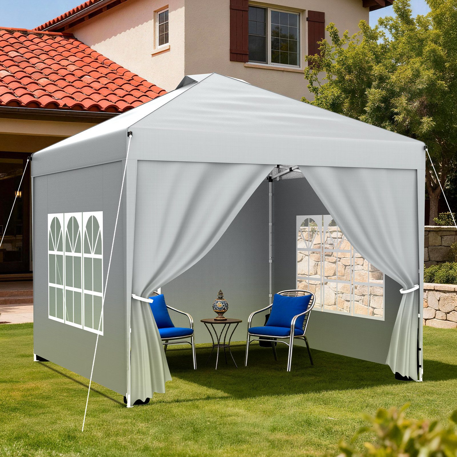 Huracan Faltpavillon Gartenpavillon 2,5x2,5m / 3x3m mit 4 abnehmbaren Seitenwänden, mit 4 Seitenteilen, PU1500mm wasserdicht, 3-fach höhenverstellbar Pop Up Pavillon