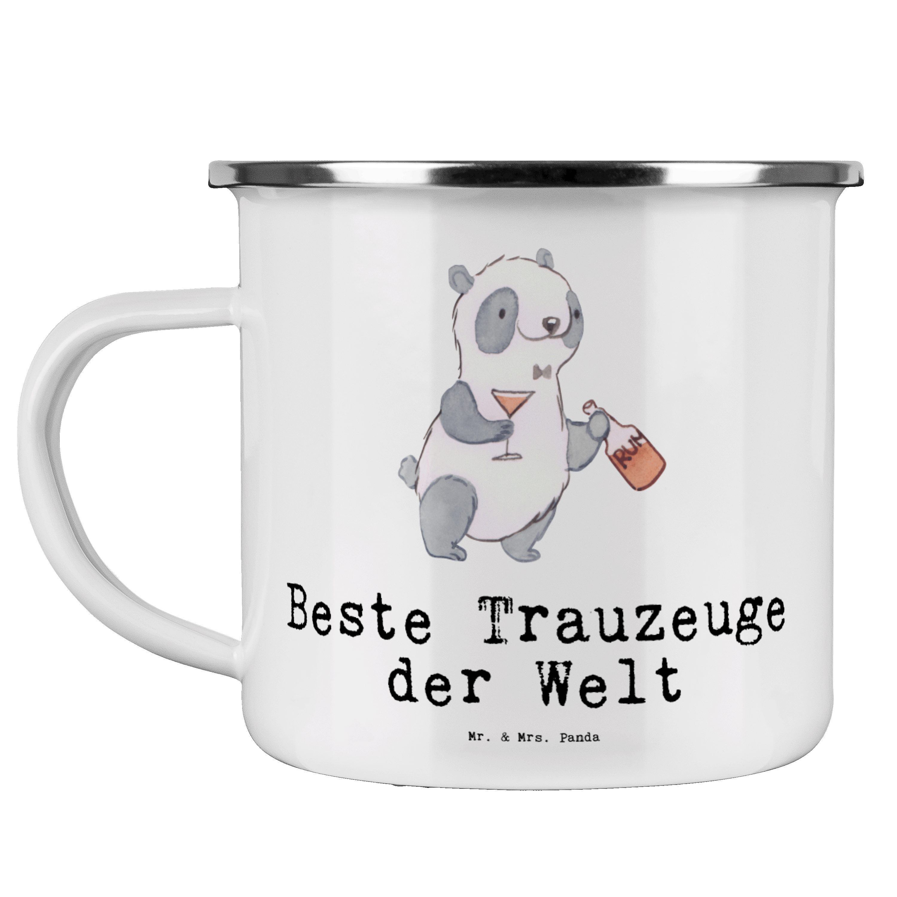 Mr. & Mrs. Panda Becher Panda Bester Trauzeuge der Welt - Weiß - Geschenk, Trinkbecher, Kaffe, Emaille