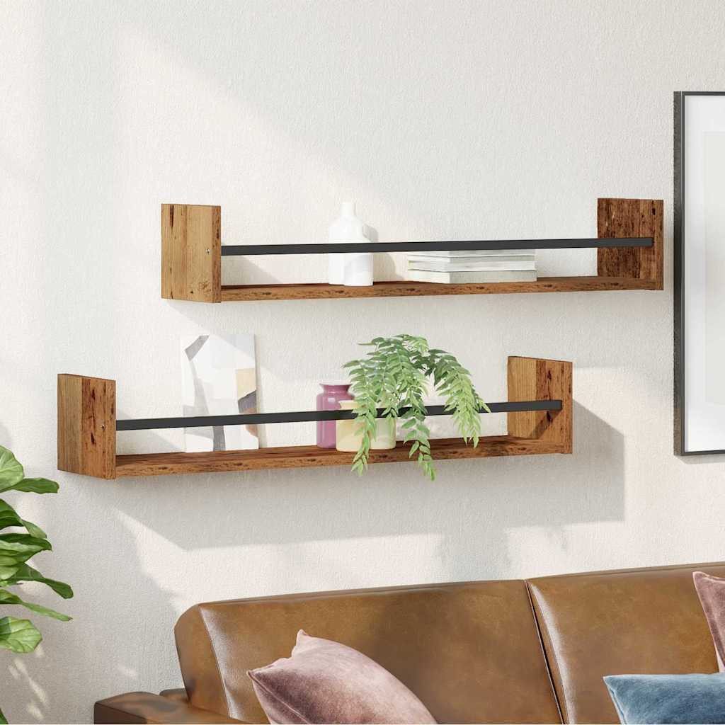 vidaXL Regal Wandregal 2 stk. Altholz 80 x 16 x 14 cm, 2-tlg. – Bild 4 von 5