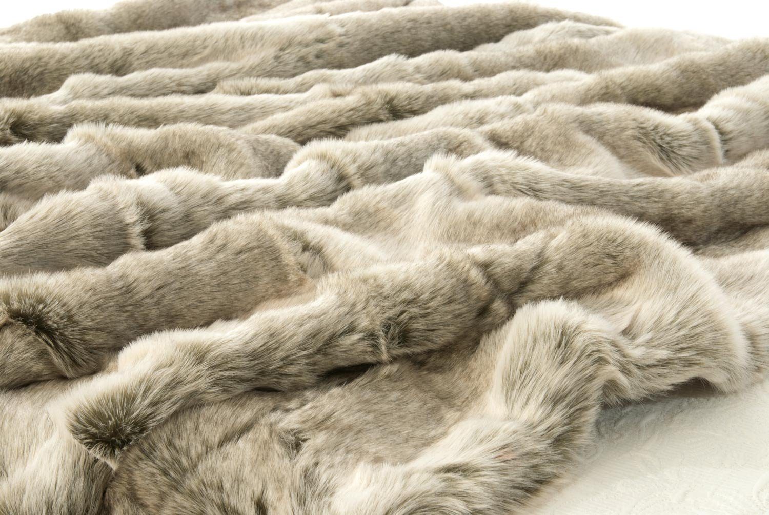 Wohnen und Accessoires GmbH & Co. KG Bettüberwurf Fellbettschal (Kunstfell) Bettschal Grauwolf grau-beige, Pelzoptik