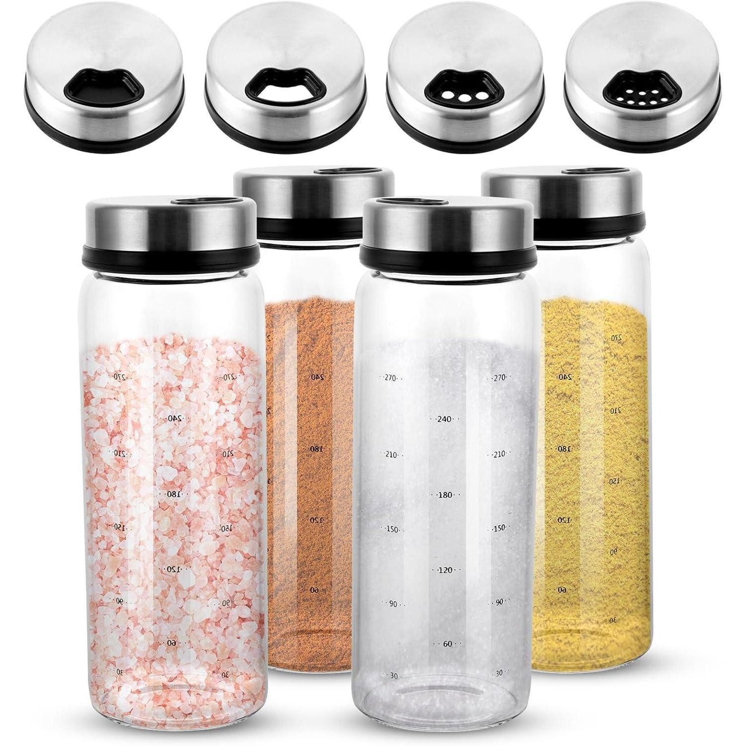 LuxusKollektion Salz- / Pfefferstreuer Gewürzgläser Drehdeckel 300ml Borosilikatglas Gewürzlöcher 4Stk-300ML