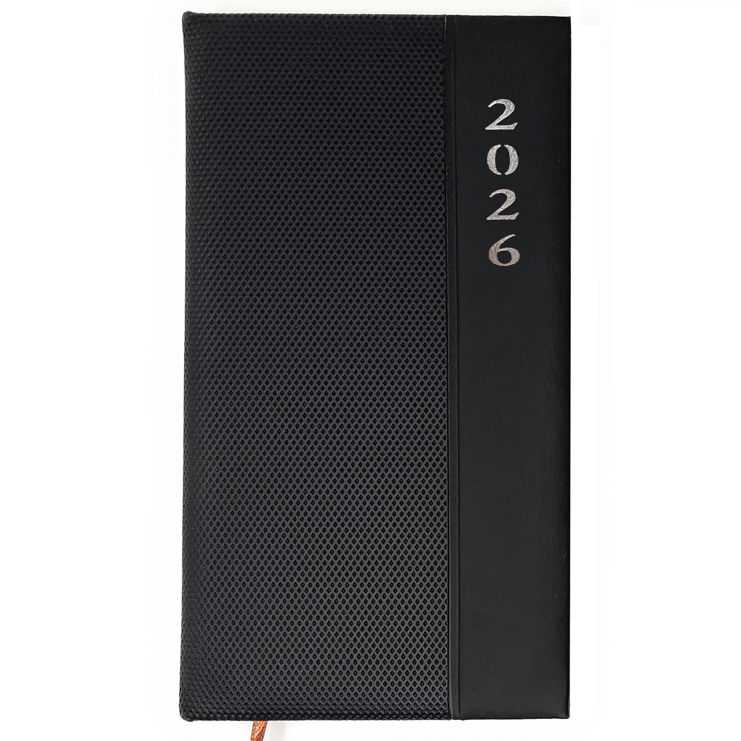 AMLI Taschenkalender Kalender 2026 A6+ Lang Schwarz Taschenkalender, Softtouch Oberfläche, 1 Woche 2 Seiten, Kompakter DIN A6 Buchkalender