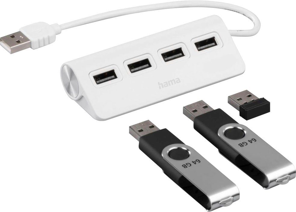 Hama USB-Hub mit 4 USB-A Ports, USB-A Stecker, 480 Mbit/s, 15 cm Kabellänge USB-Adapter USB Typ A, 15 cm, Verbinden von PC, Notebook, Tablet mit USB-Stick, Tastatur, Drucker