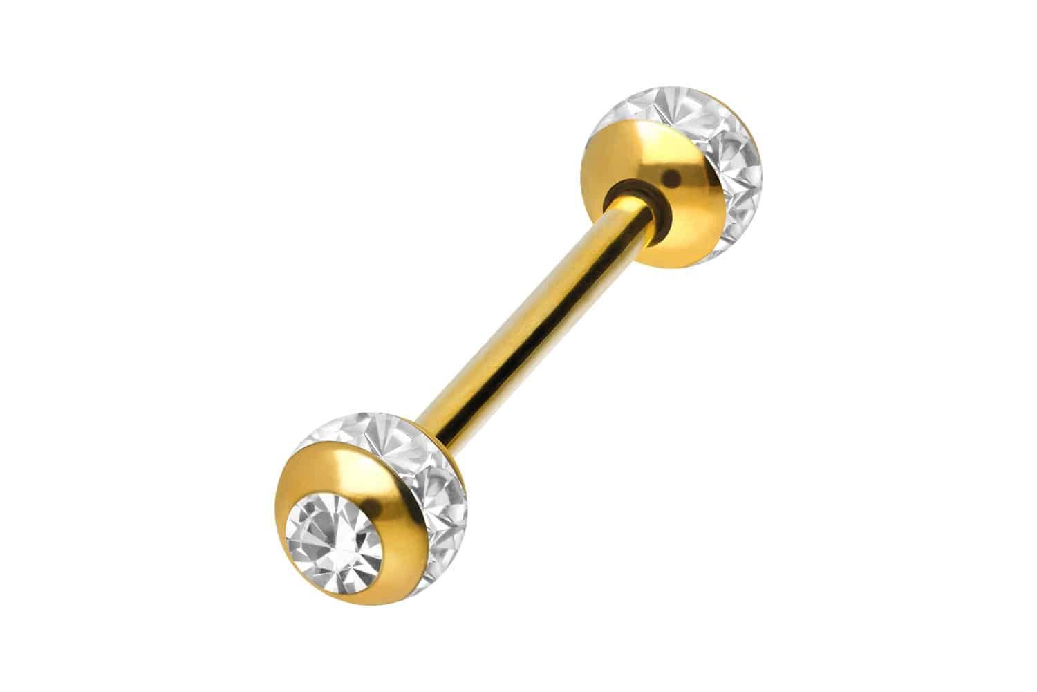 PIERCINGLINE Brustwarzenpiercing Chirurgenstahl Barbell EPOXY-RING-KUGELN + KRISTALLE (Barbells, 1-tlg)