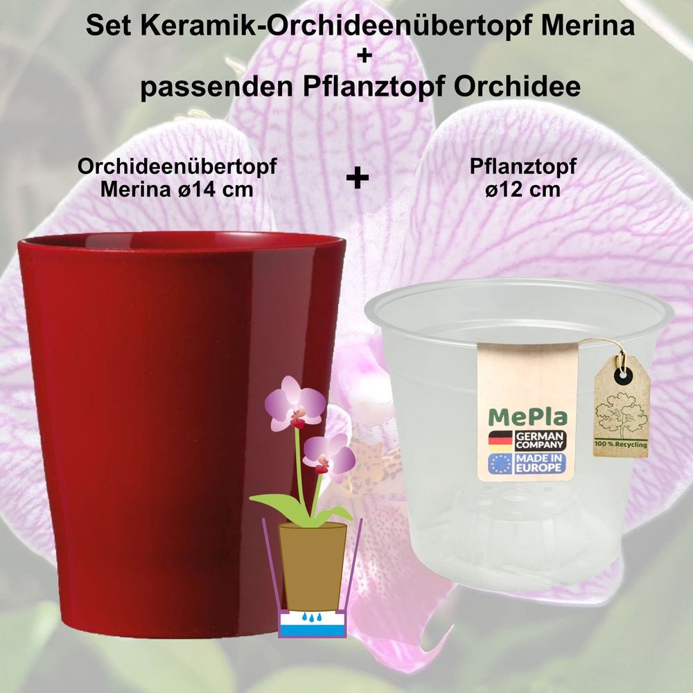 Heimwerkercenter Übertopf MePla - 2 Stück - Übertopf Merina ø 14 Bordeaux + Pflanztopf ø 12