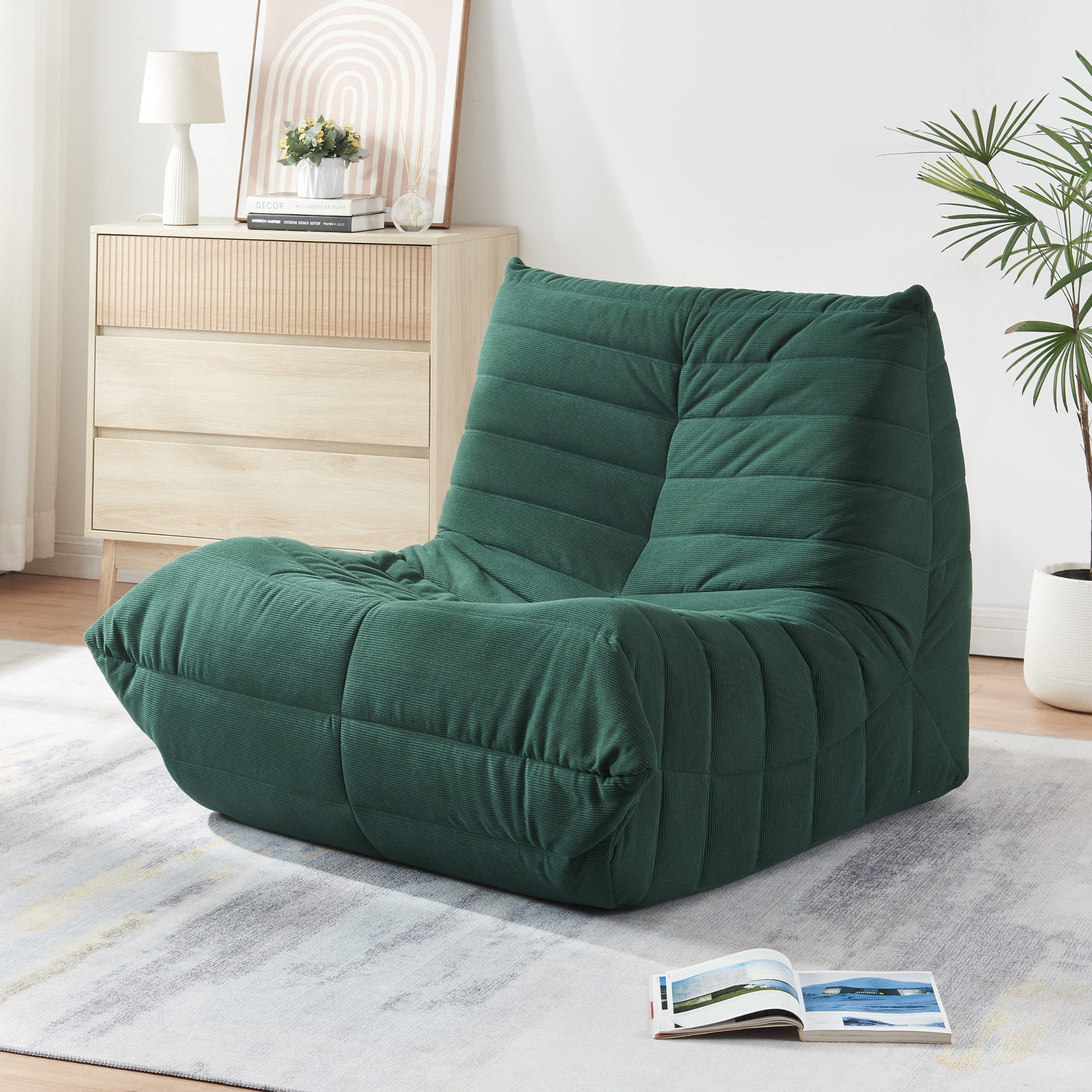 en.casa Sitzsack, »Kodsø« mit Rückenlehne 75 x 90 x 100 cm Cord Grün