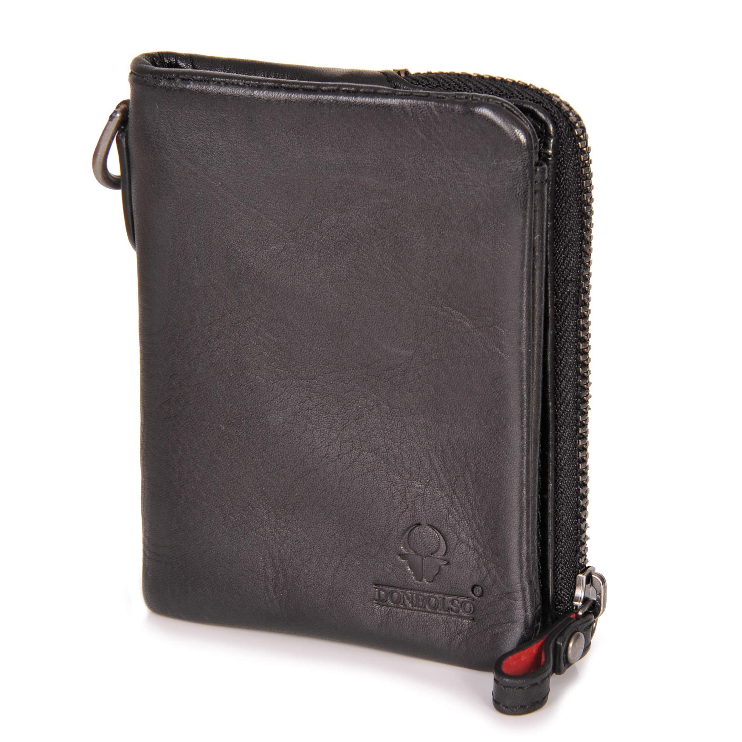 Donbolso Geldbörse Slim-Wallet Damen Ledergeldbörse 4 Kartenfächer & RFID-Schutz, flacher, kleiner Geldbeutel schwarz