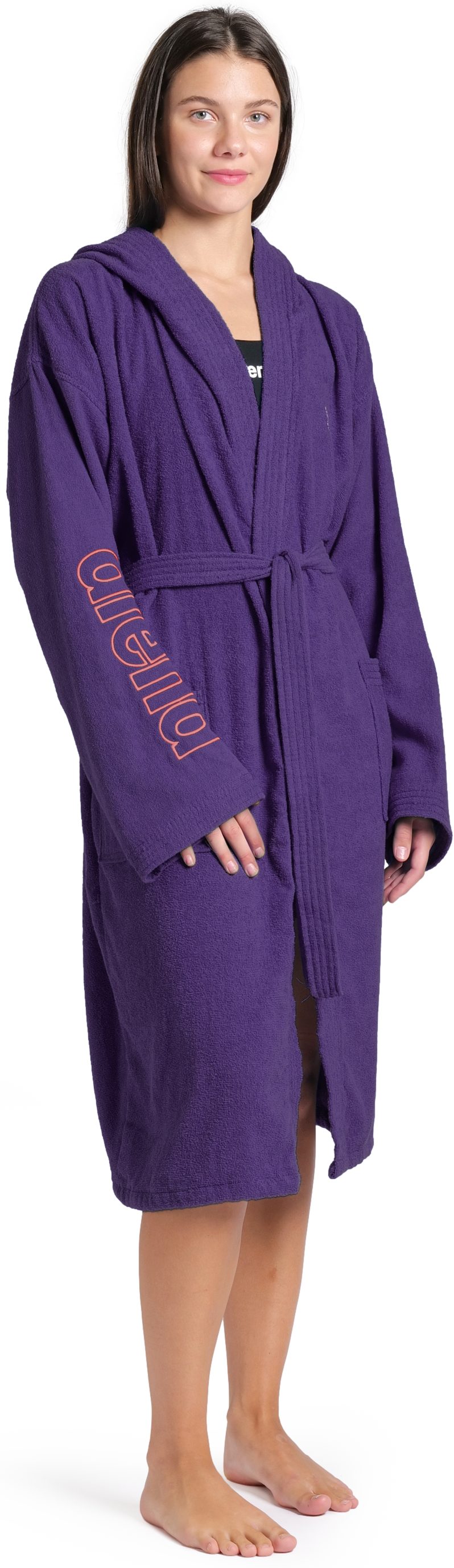 Arena Bademantel arena Unisex Zeppelin Bademantel, Midilänge, Baumwolle, Kapuze, Gürtel, Schwimmbad, Sauna, Baumwolle, Unisex, weich, bequem, Kapuze, leicht