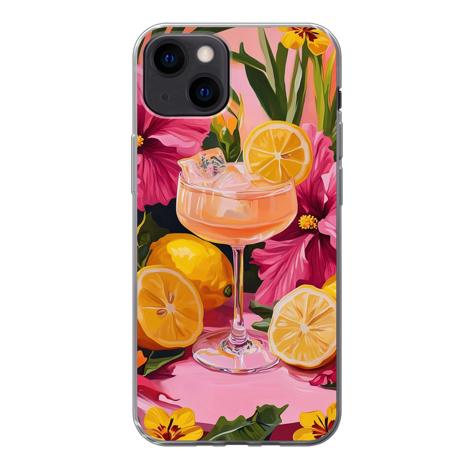 MuchoWow Handyhülle für Apple iPhone 13 Getränk - Blumen - Gelb, Smartphone-Bumper, Print, Handy Schutzhülle Dünn