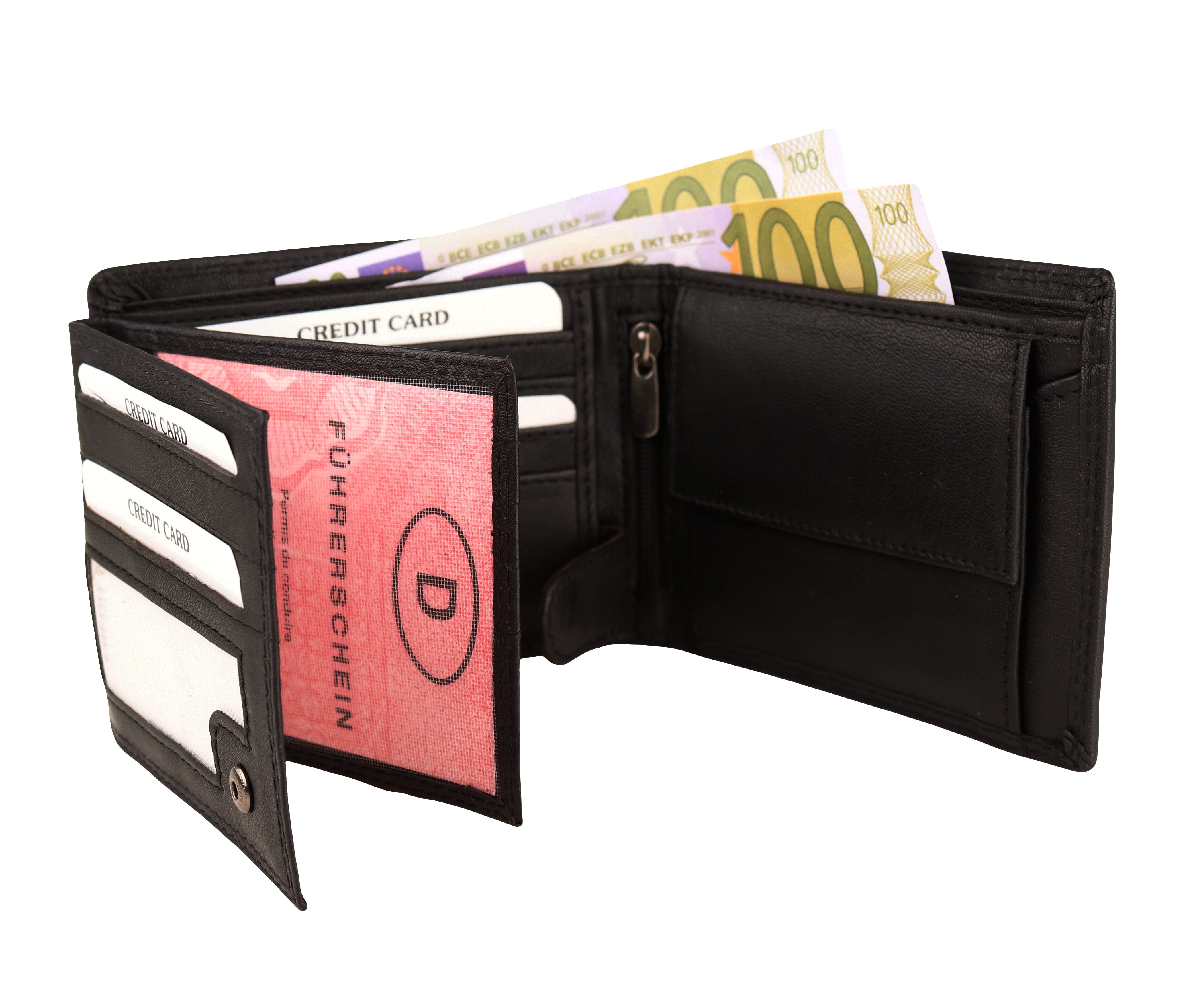MIRROSI Geldbörse Herren aus weichem Nappaleder mit RFID-Schutz Querformat (Portemonnaie Echtleder mit 7 Kartenfächer, Münzfach, 12x9,5x2cm)