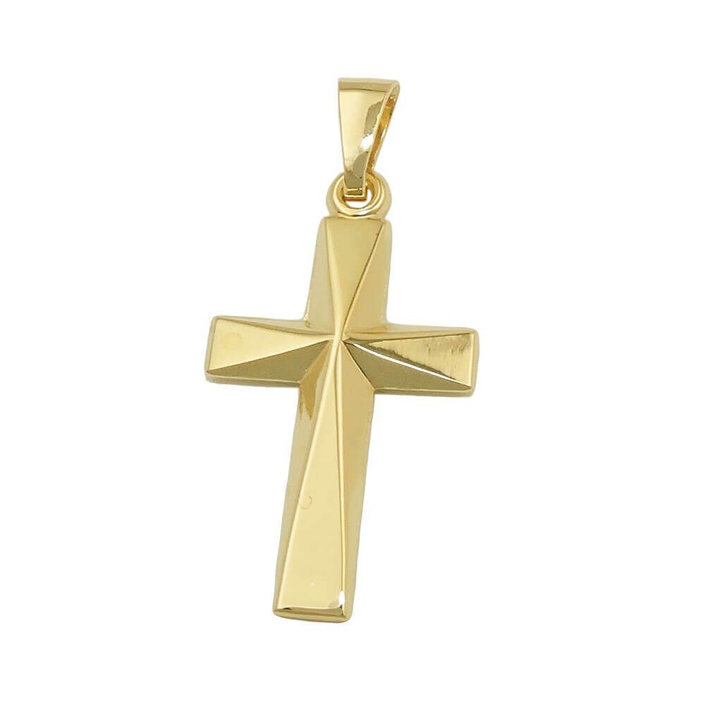 Schmuck Krone Kettenanhänger Anhänger Kreuz 21x13mm Mitte winklig ausgeformt 9Kt 375 Gold Gelbgold glänzend, Gold 375