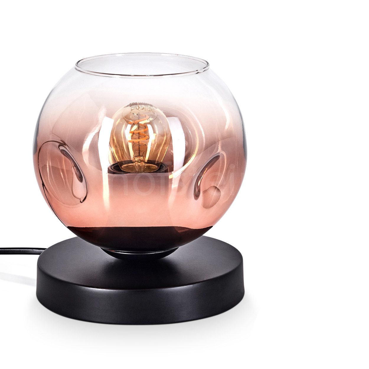 Tischleuchte Tischlampe aus Metall/Glas in Schwarz/Kupfer/Klar