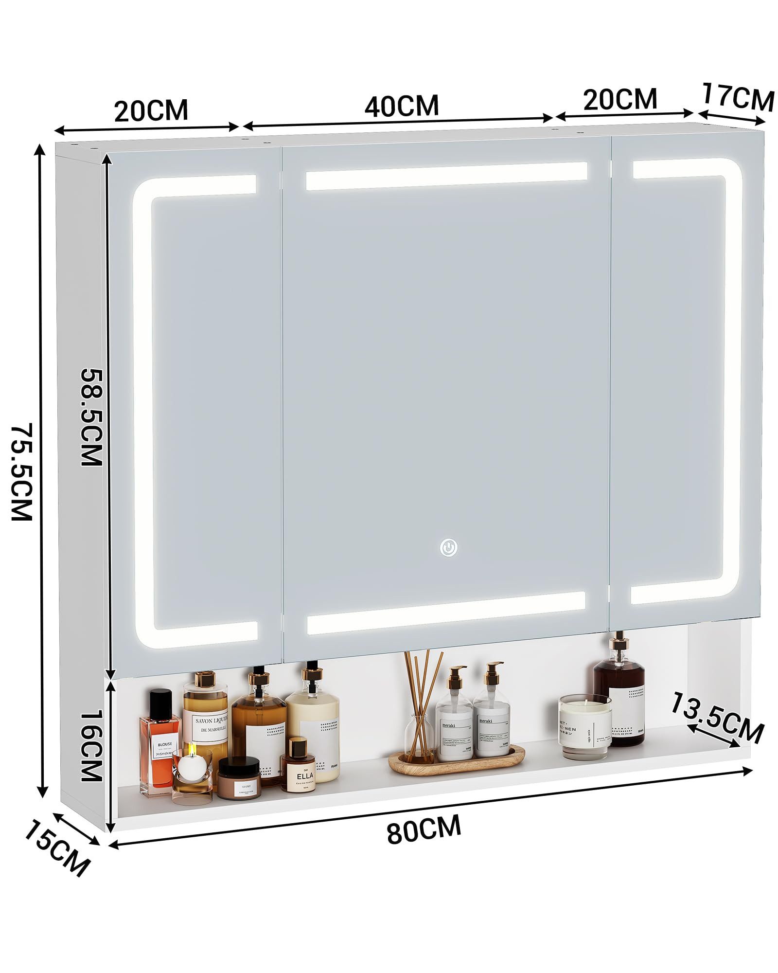 MSMASK Badezimmerspiegelschrank Moderner 3-türiger LED-Spiegelschrank mit v günstig online kaufen
