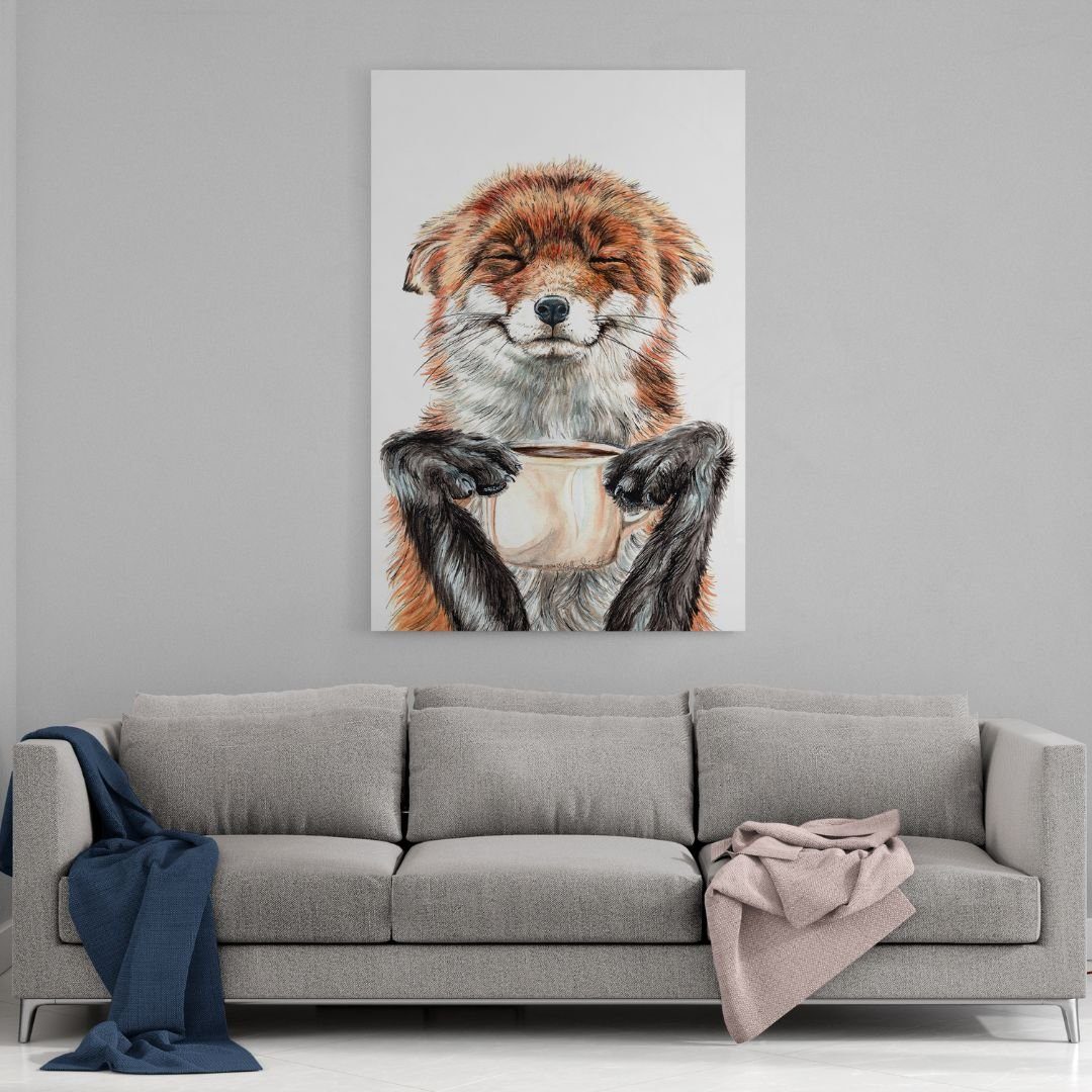 Größen "Morning XXL exklusives unterschiedlichen Wandbild in fürs Leinwandbild Tier 5 als verfügbar Tierbild Fox" Leinwandbild Hustling Wohnzimmer, - Sharks