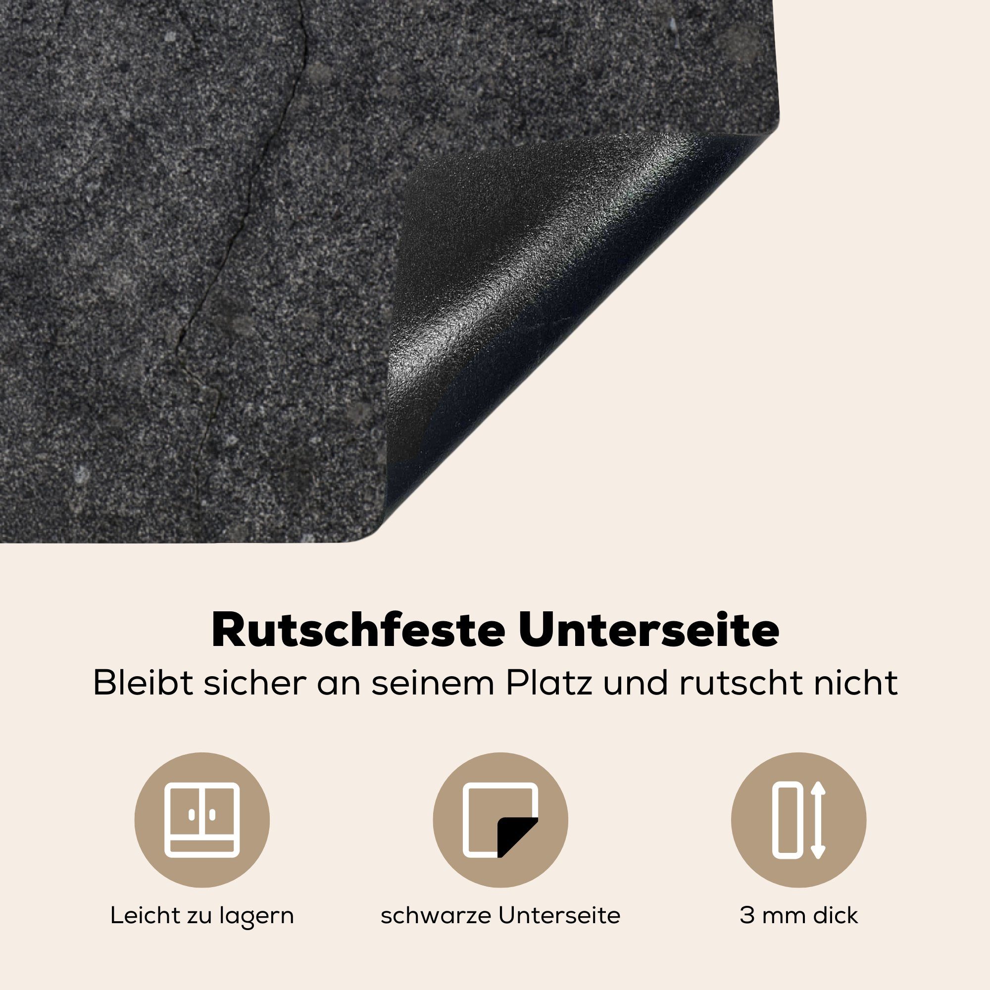 Arbeitsplatte - Grau Herdblende-/Abdeckplatte Beton Schwarz - küche cm, Vinyl, Ceranfeldabdeckung, tlg), für Zement, - MuchoWow 78x78 (1