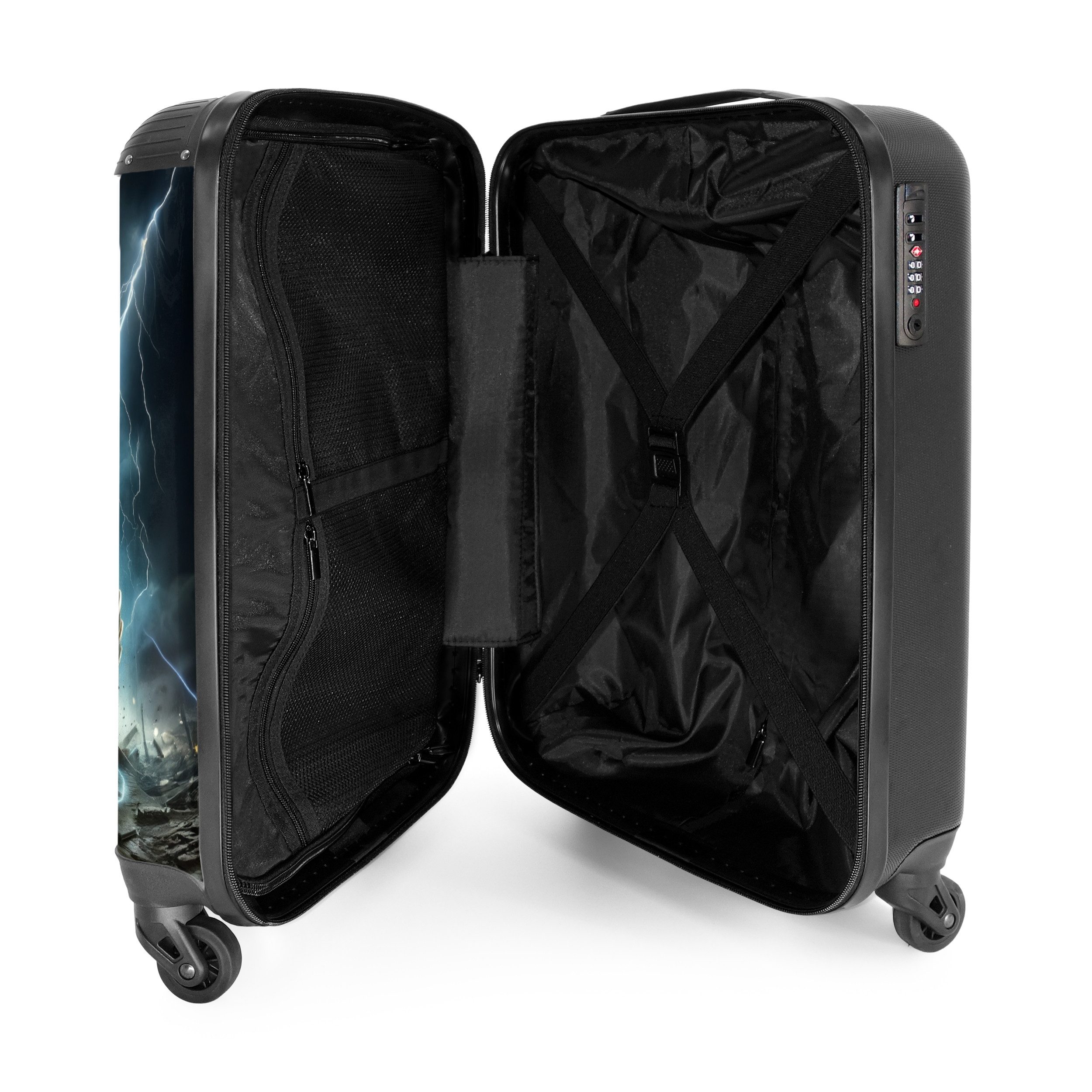 NoBoringSuitcases.com© Kinderkoffer Großer Monstertruck mit blauen Akzenten 55x35x20cm, Handgepäck Koffer, Hartschalenkoffer Kinder, Reisekoffer Jungen – Bild 4 von 5