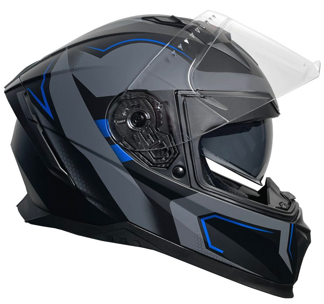 RALLOX Helmets Motorradhelm Integralhelm 69-B Motorradhelm Helm blau grau matt S M L XL, integrierte Sonnenblende