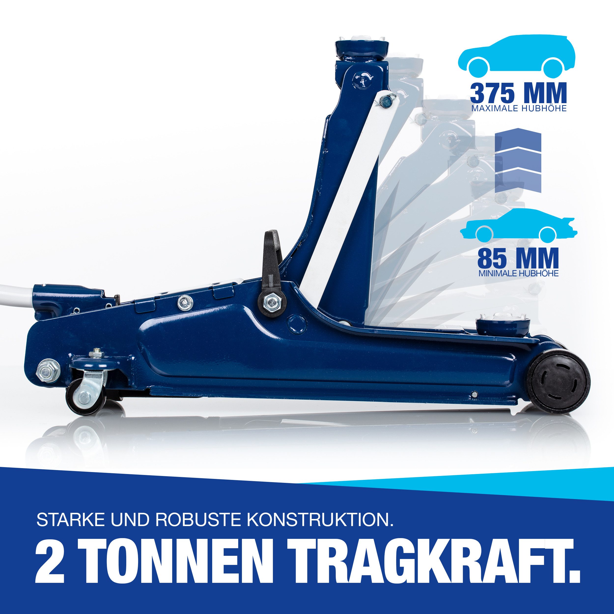 NTG Nutzfahrzeug Technik GmbH Wagenheber Hydraulisch Rangierwagenheber 2to 2000kg 85-375mm TÜV Zertifiziert, max. Hubhöhe: 37.5 cm, Lowliner Wagenheber