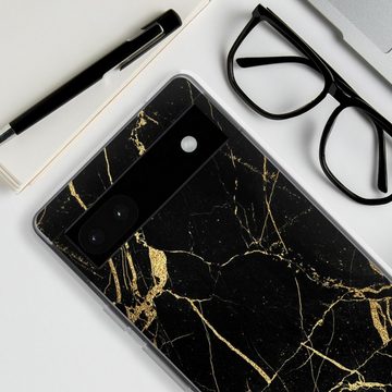 DeinDesign Handyhülle Marmor schwarz Muster BlackGoldMarble Look, Google Pixel 6a Silikon Hülle Bumper Case Handy Schutzhülle