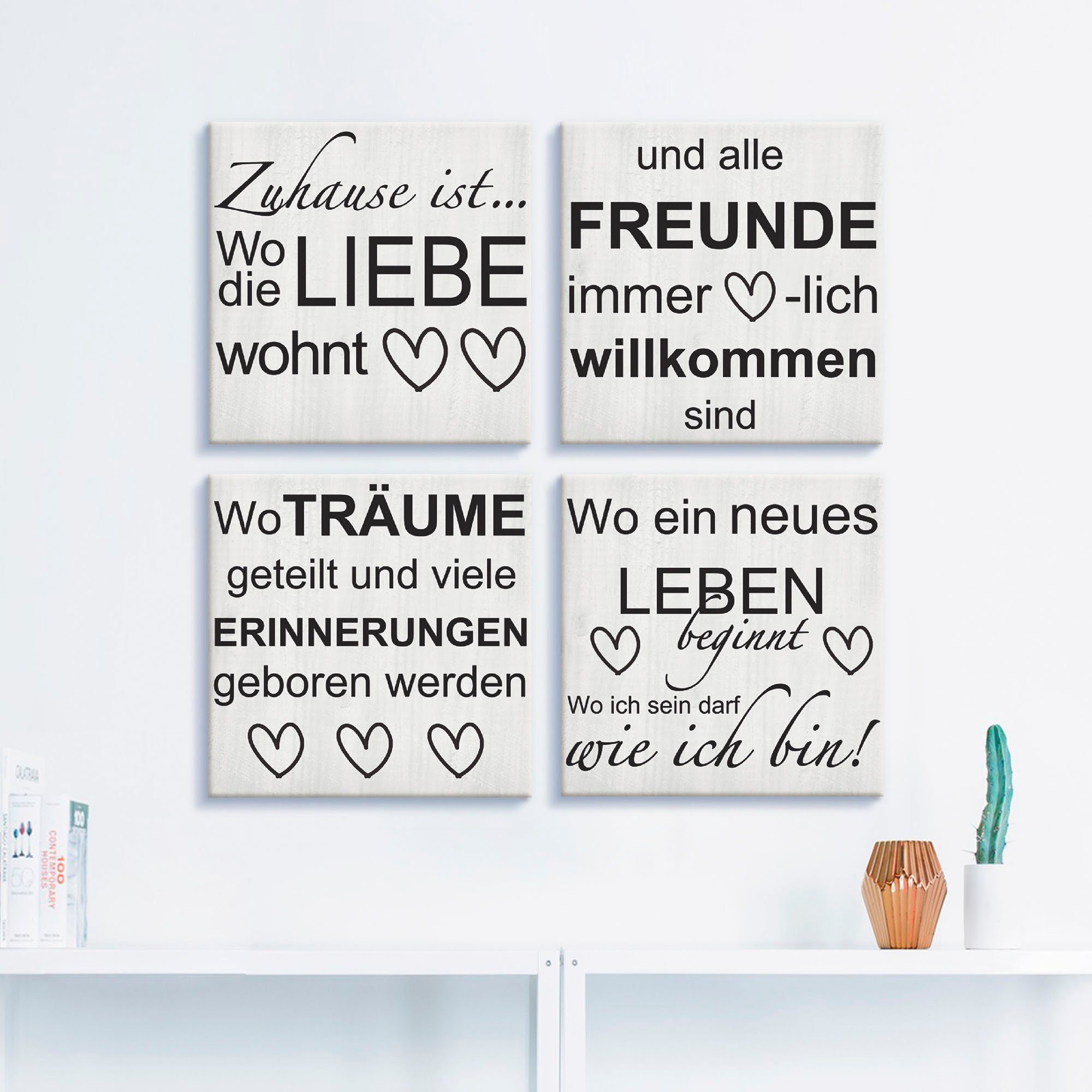 Artland Leinwandbild Wo die Liebe wohnt 1-4, Sprüche & Texte (4 St), 4er Set, verschiedene Größen