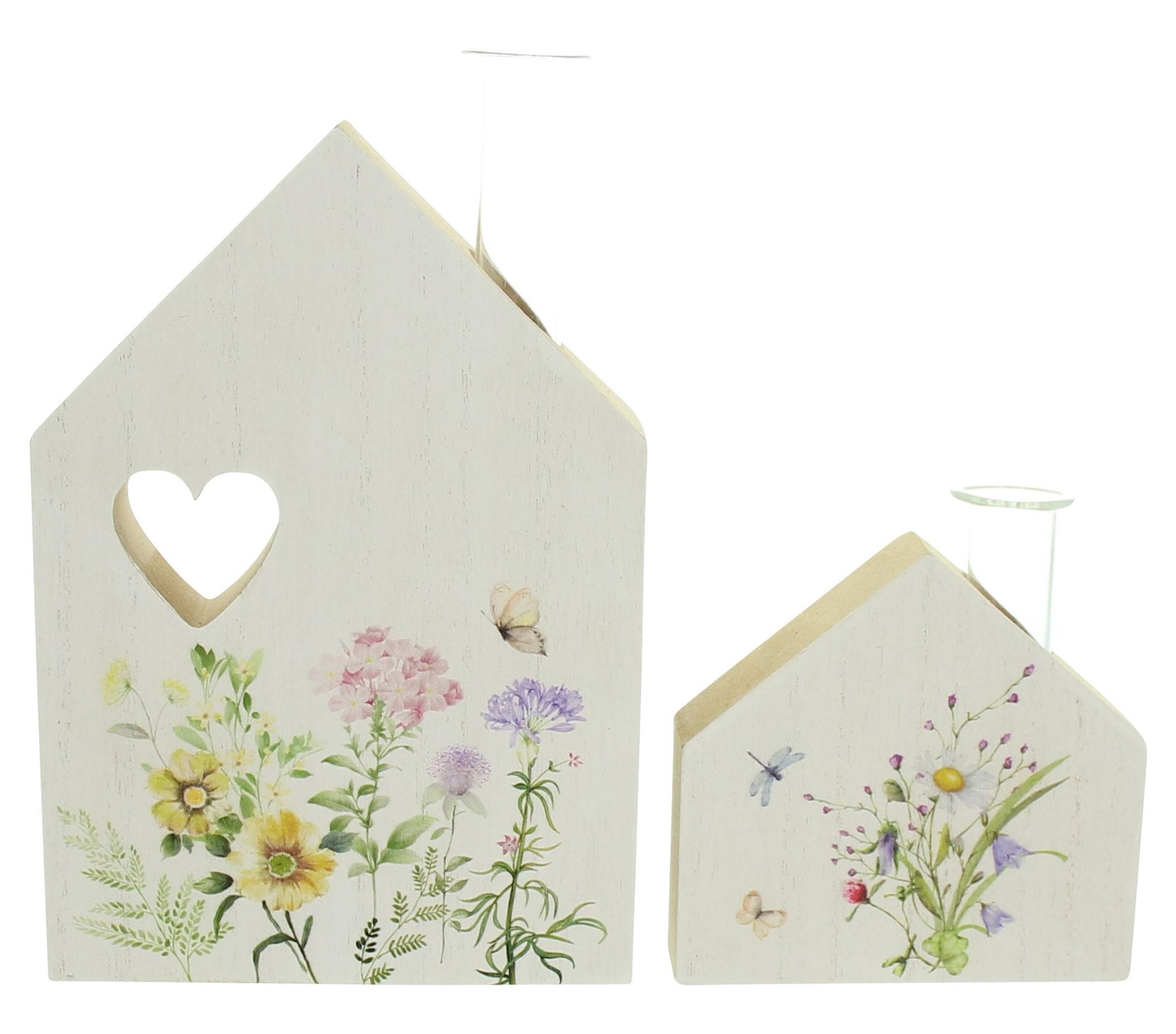 Dekovase Haus mit Vase "Blumenwiese", 2er Set