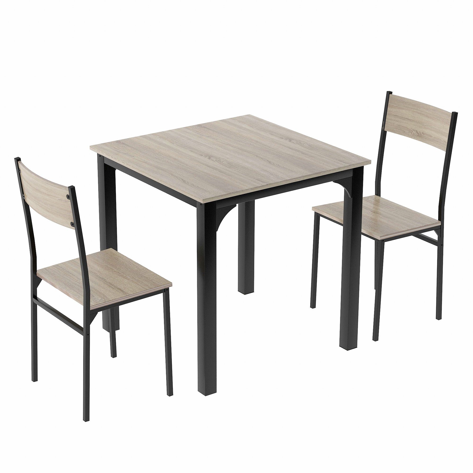 SOFTWEARY Esstisch eiche 2 Esszimmergruppe Stühlen, cm, Esstisch-Set, (mit Küchentisch, 70/70/75 3-St)