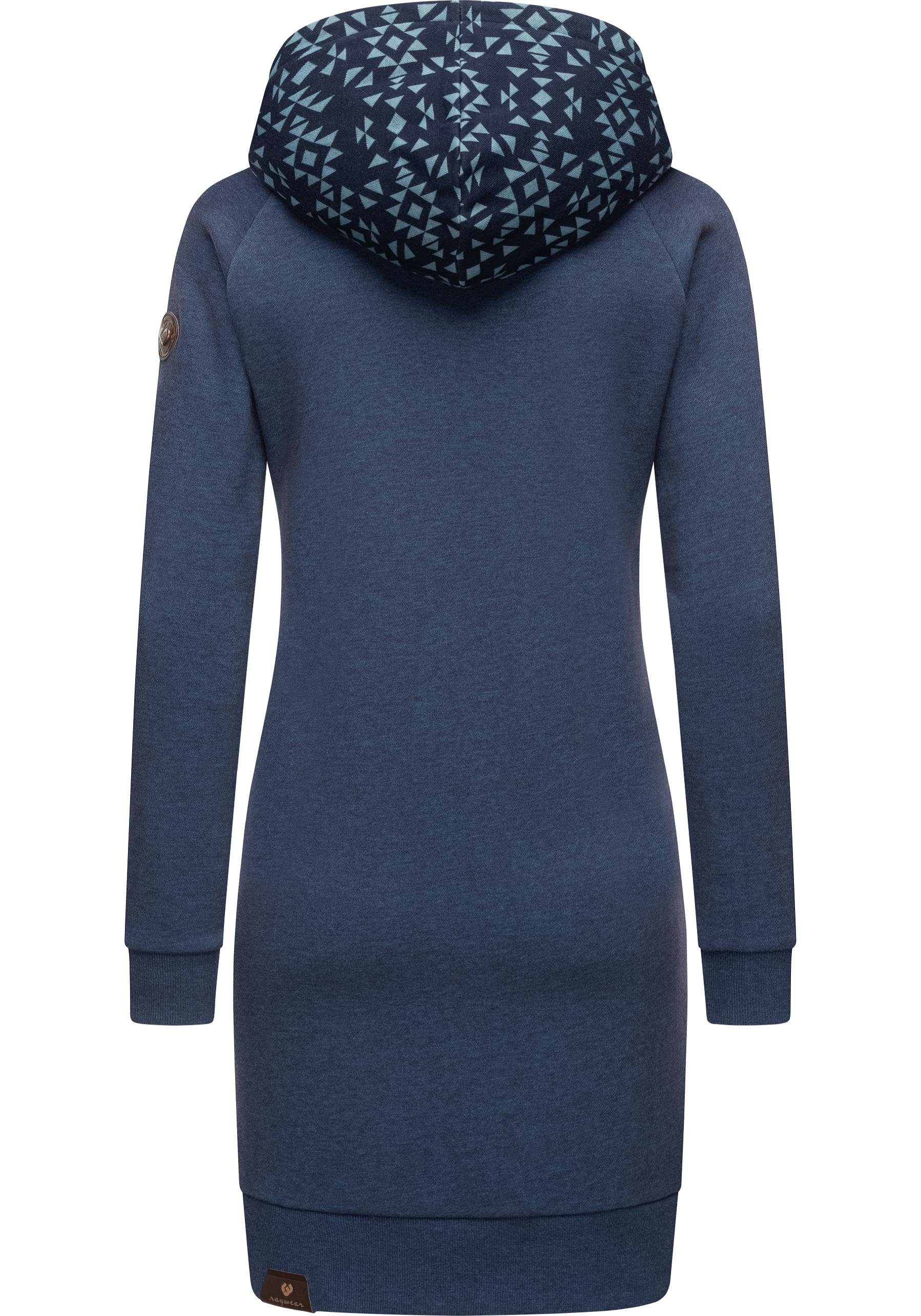 Ragwear Sweatkleid Bessi Langärmliges Winterkleid mit angesagtem Printmuster-Kapuze, Tolles Ragwear Baumwoll Kleid Alloverprint mit von