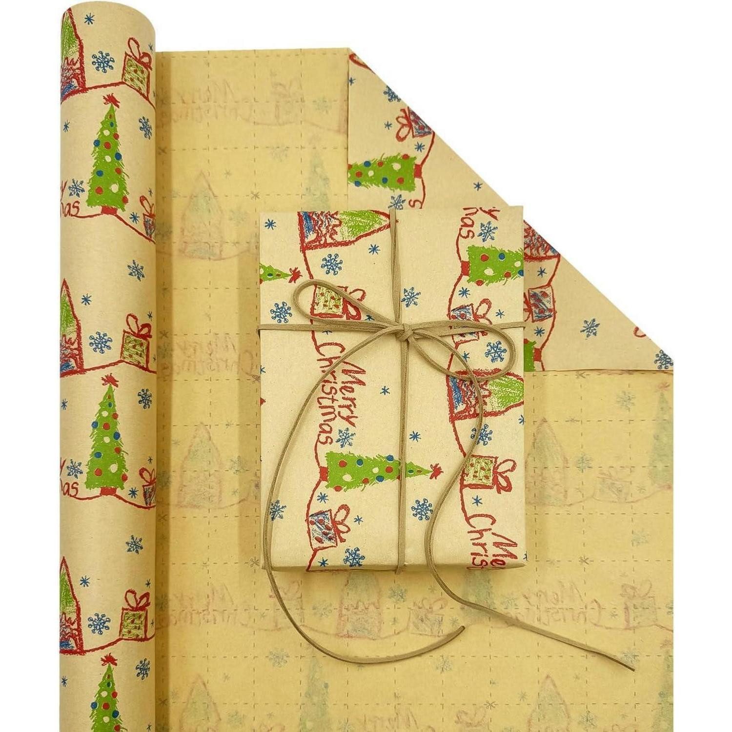 LuxusKollektion Geschenkpapier Geschenkpapierrolle 60cm 12m Weihnachtsbaum Schneeflocke Haus