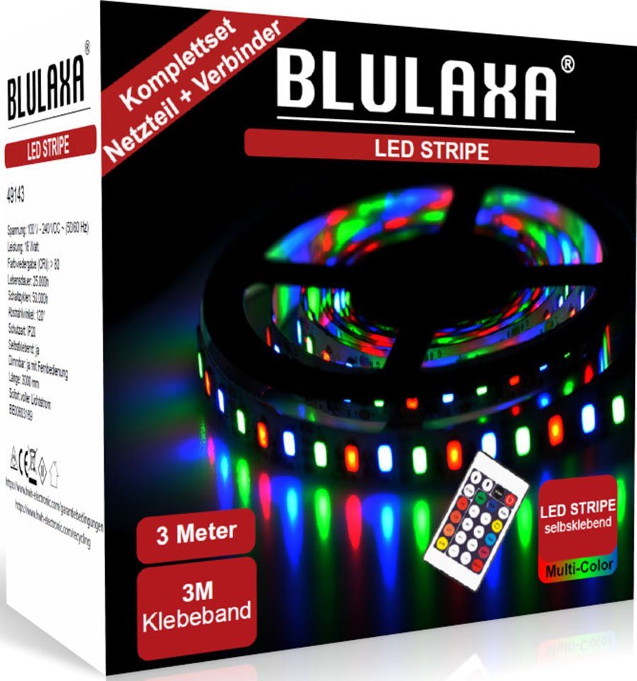 BLULAXA LED Stripe LED Stipe SET RGB mehrfarbig, Wandleuchte, Material:  Stahl, Schwarz, Fassung: E27