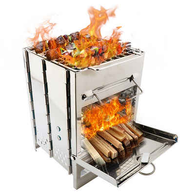 Silberstern Holzkohlegrill Mini-Holzfeuergrill für den Außenbereich, Multifunktionaler, tragbarer klappbarer Edelstahlgrill