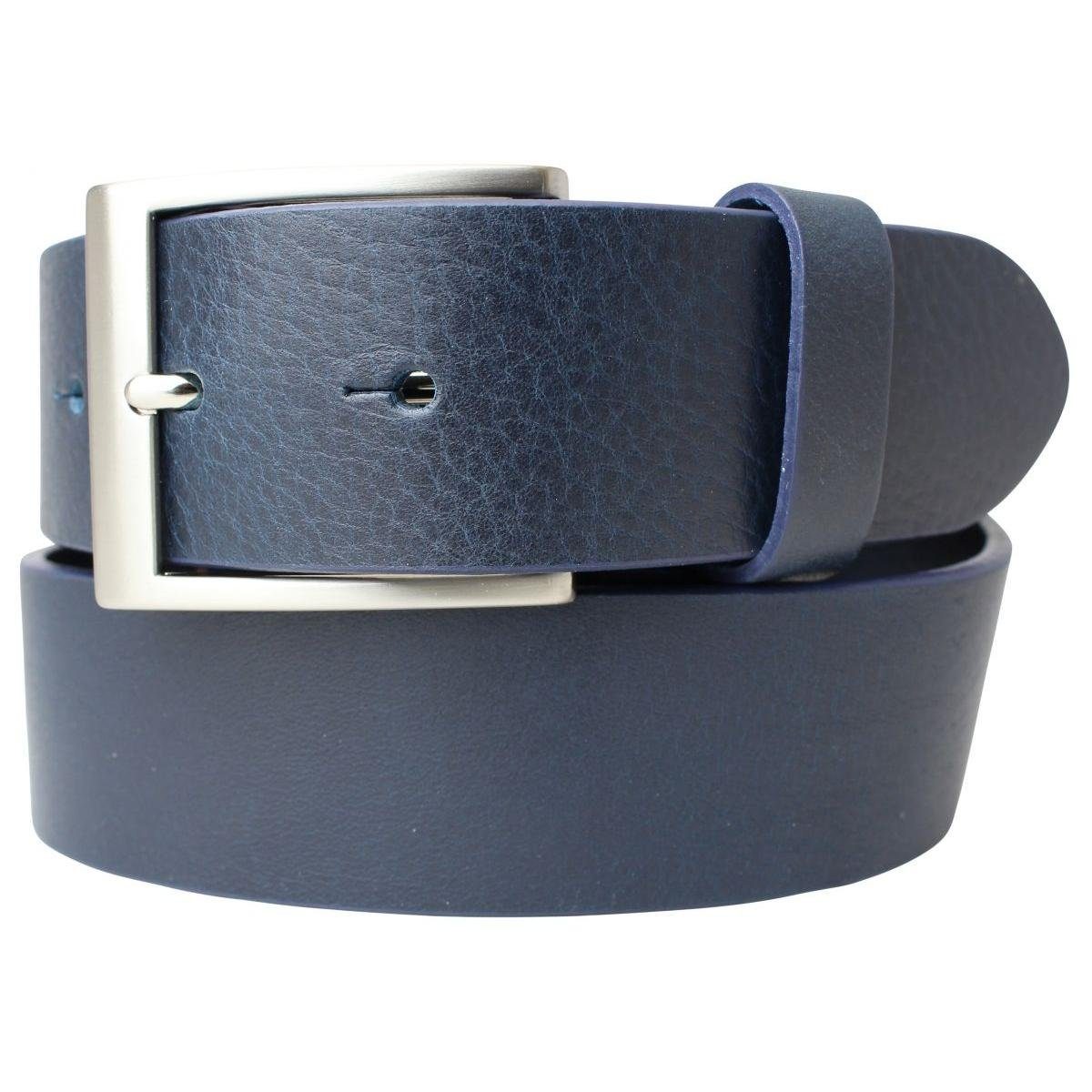 BELTINGER Ledergürtel Jeans-Gürtel aus Vollrindleder 4 cm - Hochwertiger Leder-Gürtel für He Marine, Silber