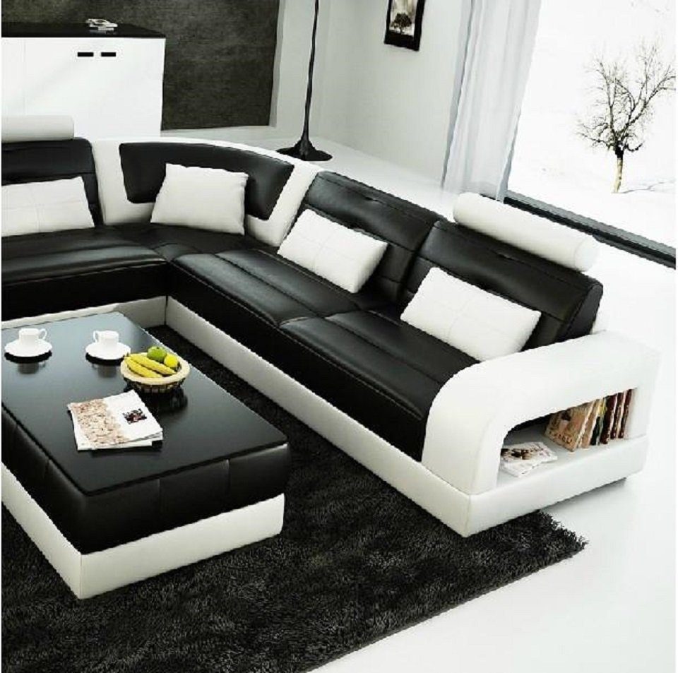 Europe Sitz Couch Polster, Ecksofa JVmoebel Schwarz/Weiß Braunes Made Sofa Design Ecksofa Ledersofa in