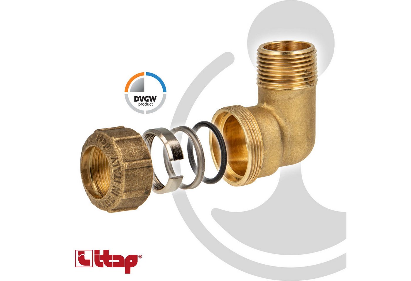 Thumbnail - ITAP s.p.a. Steckfitting VX Messing-Klemmverbinder 90° Winkel mit AG - DVGW zugelassen, Ø 20 mm x 1/2 AG