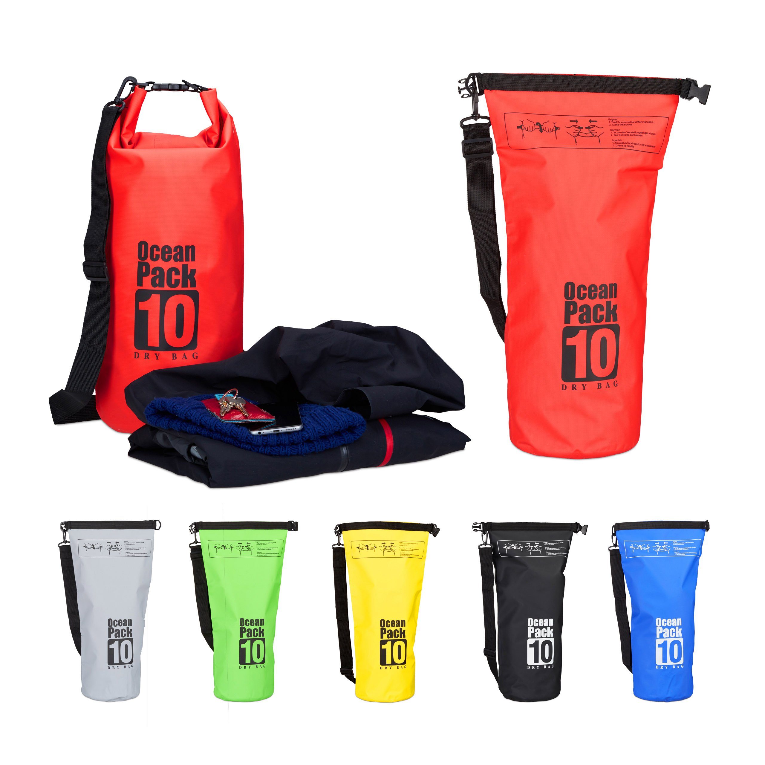 relaxdays Packsack Ocean Pack 10L wasserdicht, rot günstig online kaufen