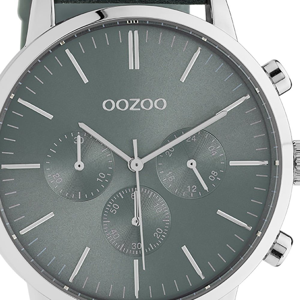 OOZOO Quarzuhr groß Damen, Analog, rund, Herrenuhr (ca. Armbanduhr Oozoo grau Fashion-Style Lederarmband, 45mm) Unisex