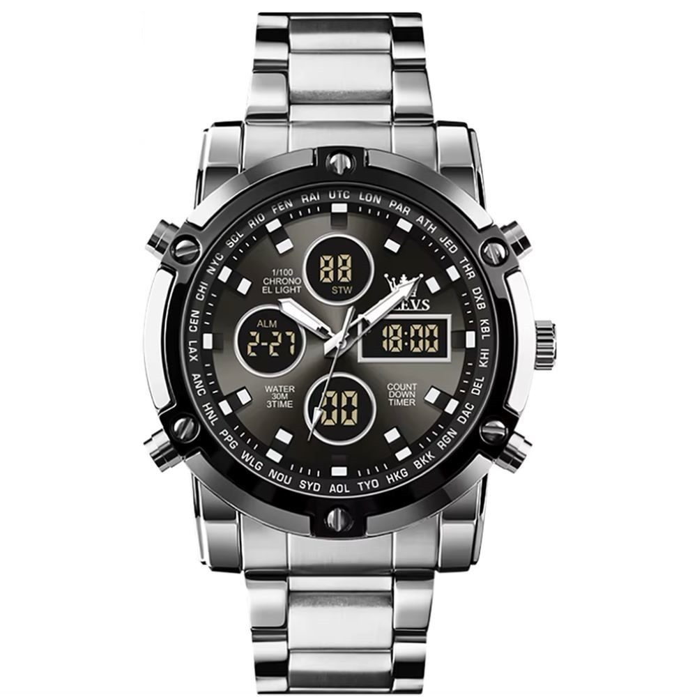 Quarzuhr Olevs Herrenuhr 1106 Edelstahl Analoge+Digitaluhr für Männer XL 1106